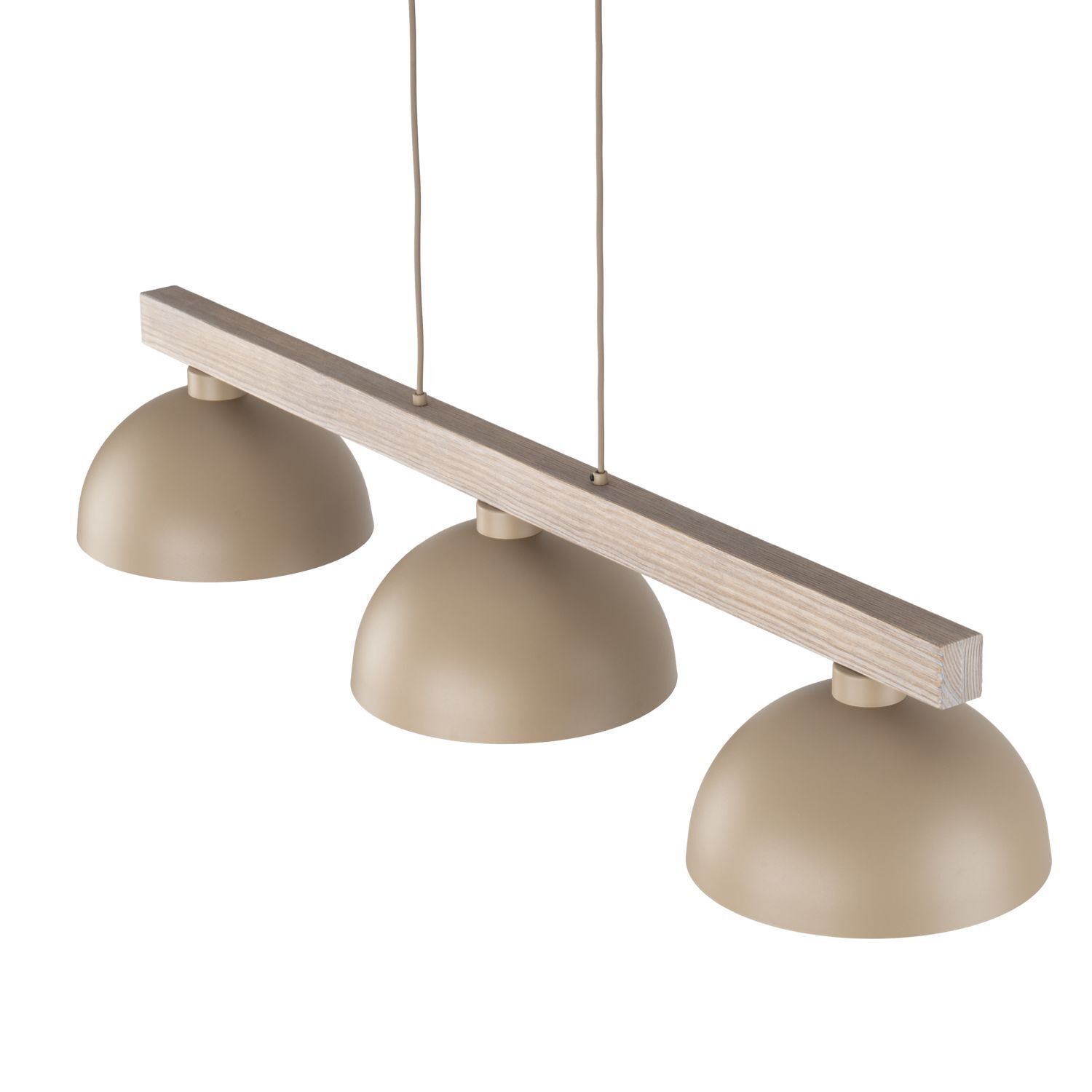 Pendelleuchte Beige Holz Metall 118 cm E27 3-flammig Hängelampe, Holzbar, Drei Lampenschirme, Beige, Befestigungselemente