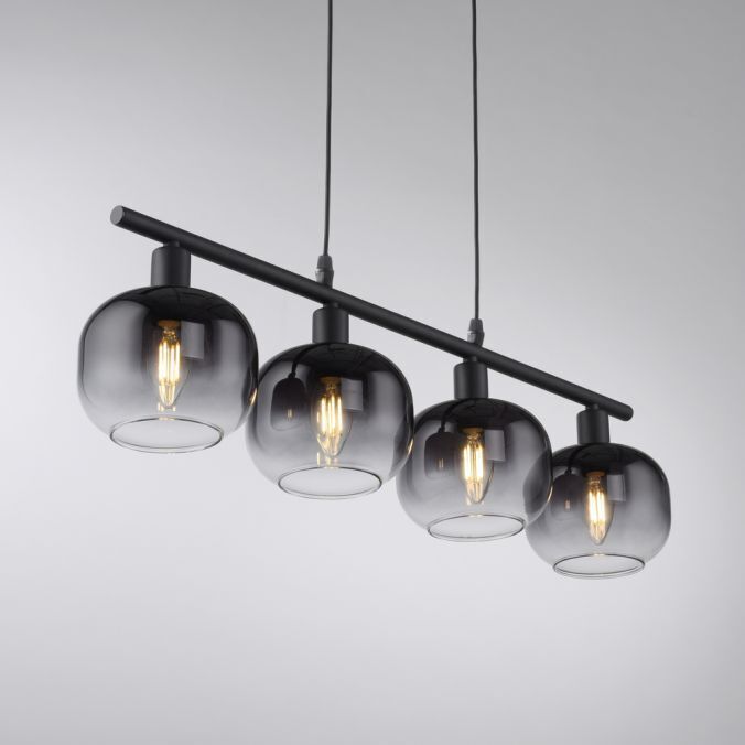 Suspension verre métal gris fumé noir E14 L:68 cm