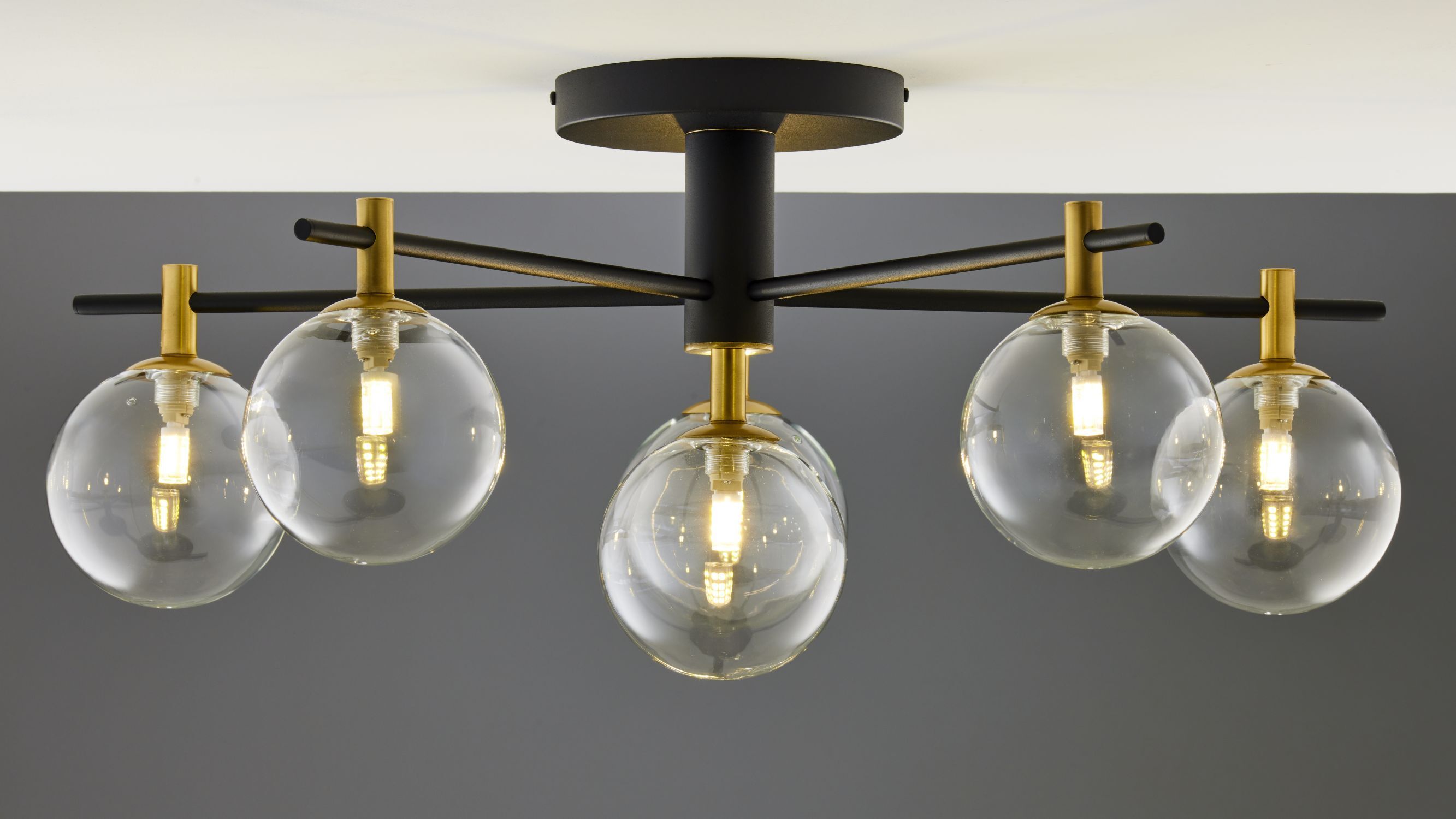 Plafonnier métal verre G9 L:76 cm en noir or Leuchte, Kronleuchter, Lampe, Deckenleuchte, Deckenventilator