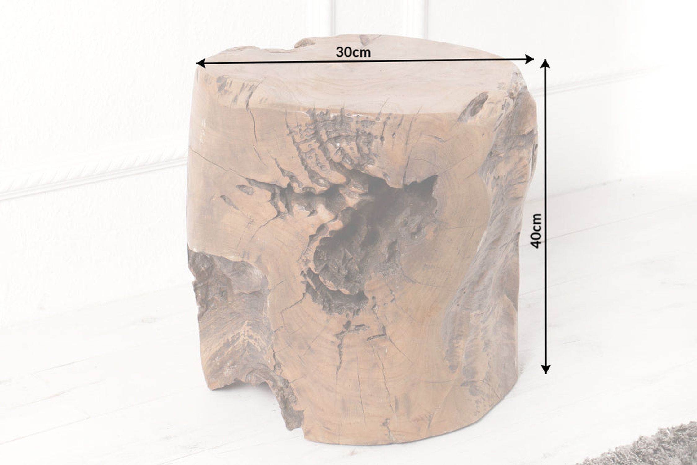 Beistelltisch Teakholz massiv 30 x 30 cm Handarbeit Pflanze, Baum, Baumstumpf