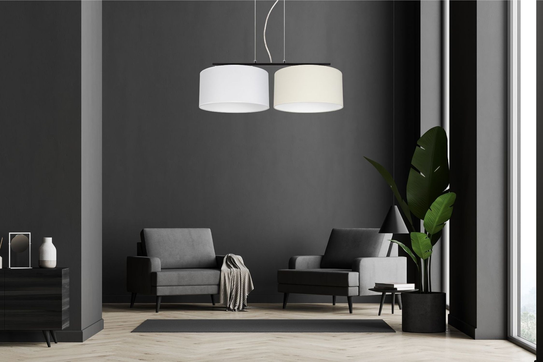 Tissu Lampe à suspension anti-éblouissement Blanc Ecru E27 70 cm de long