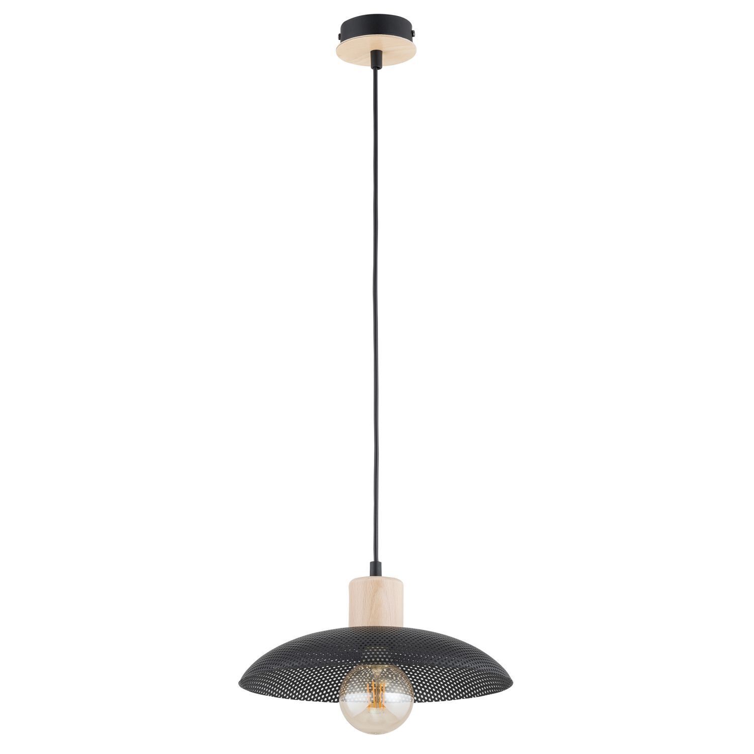 Lampe à suspendre métal Ø 30 cm noir imitation bois E27 Loft