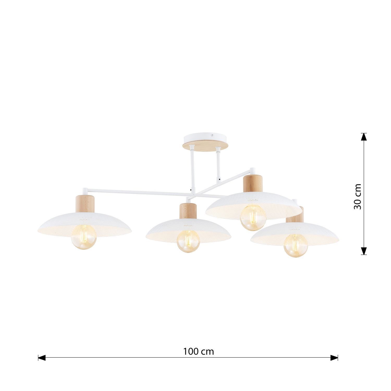 Plafonnier blanc imitation bois 100 cm grand métal E27 4-flamme