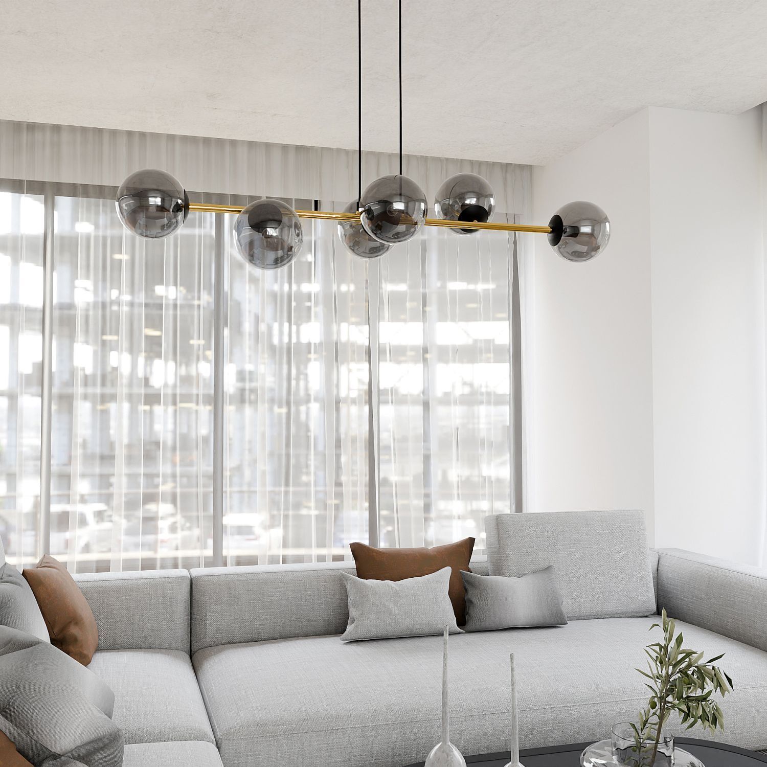 Lampe à suspendre décorative Abat-jour sphérique Verre fumé Métal ALOISIO