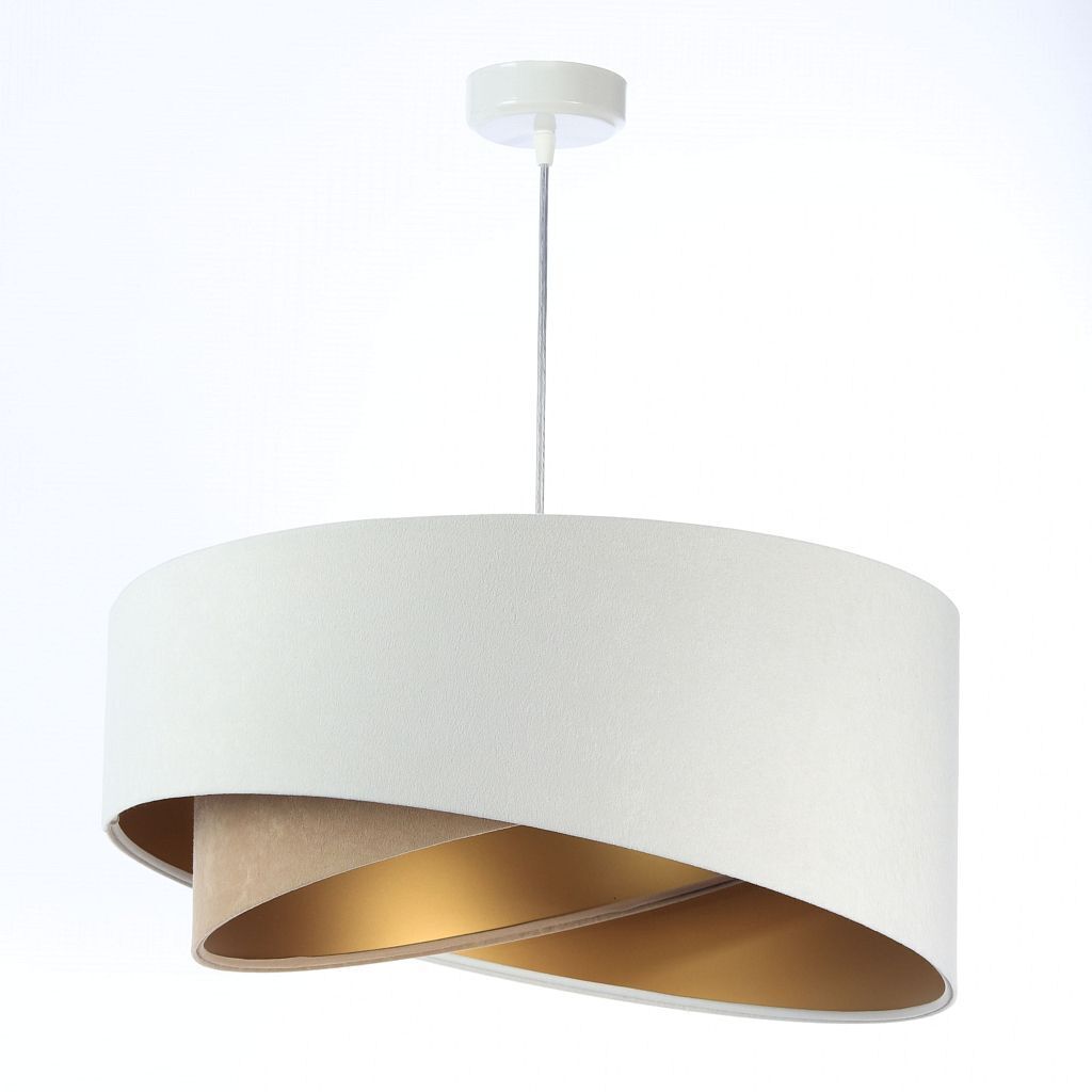 Suspension tissu E27 ronde Ø 50 cm en blanc beige or Lampe