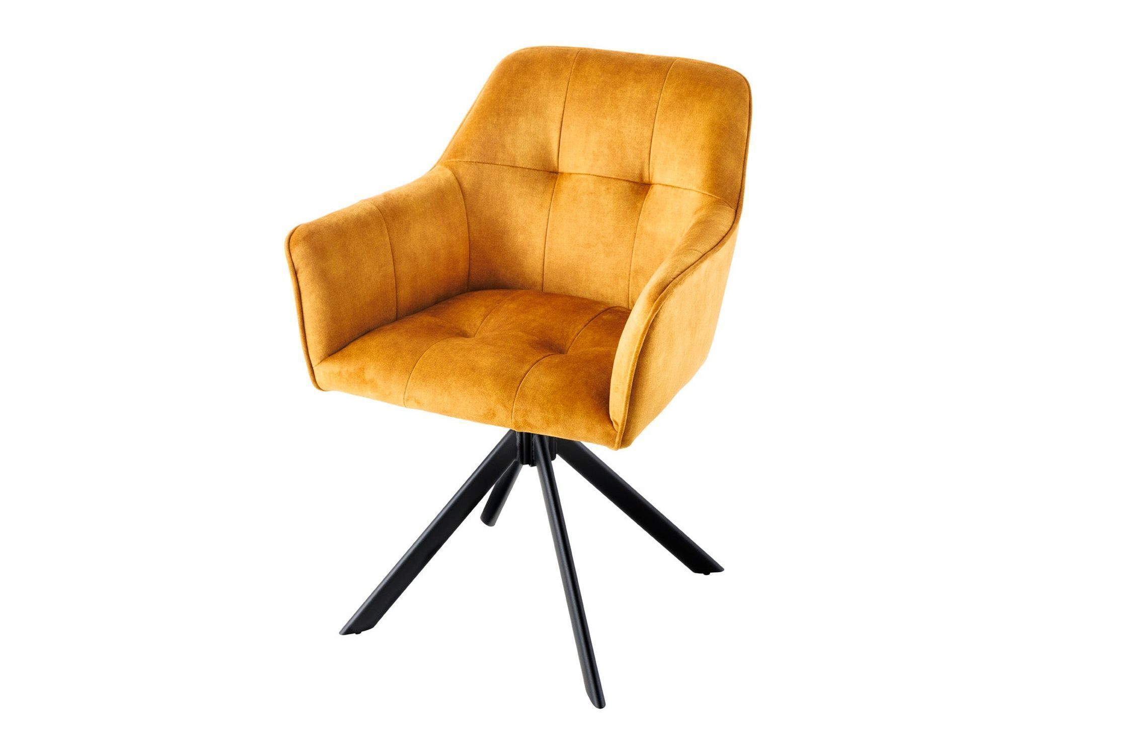 Chaise pivotante sans roulettes velours métal jaune noir avec accoudoirs Moebel, Stuhl, Sessel