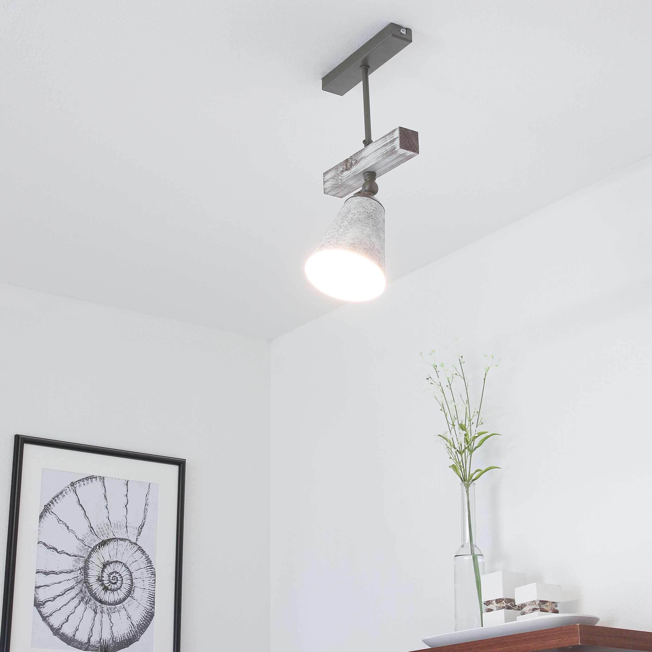 Spot de plafond métal bois shabby blanc taupe E27 Leuchte, Deckenleuchte