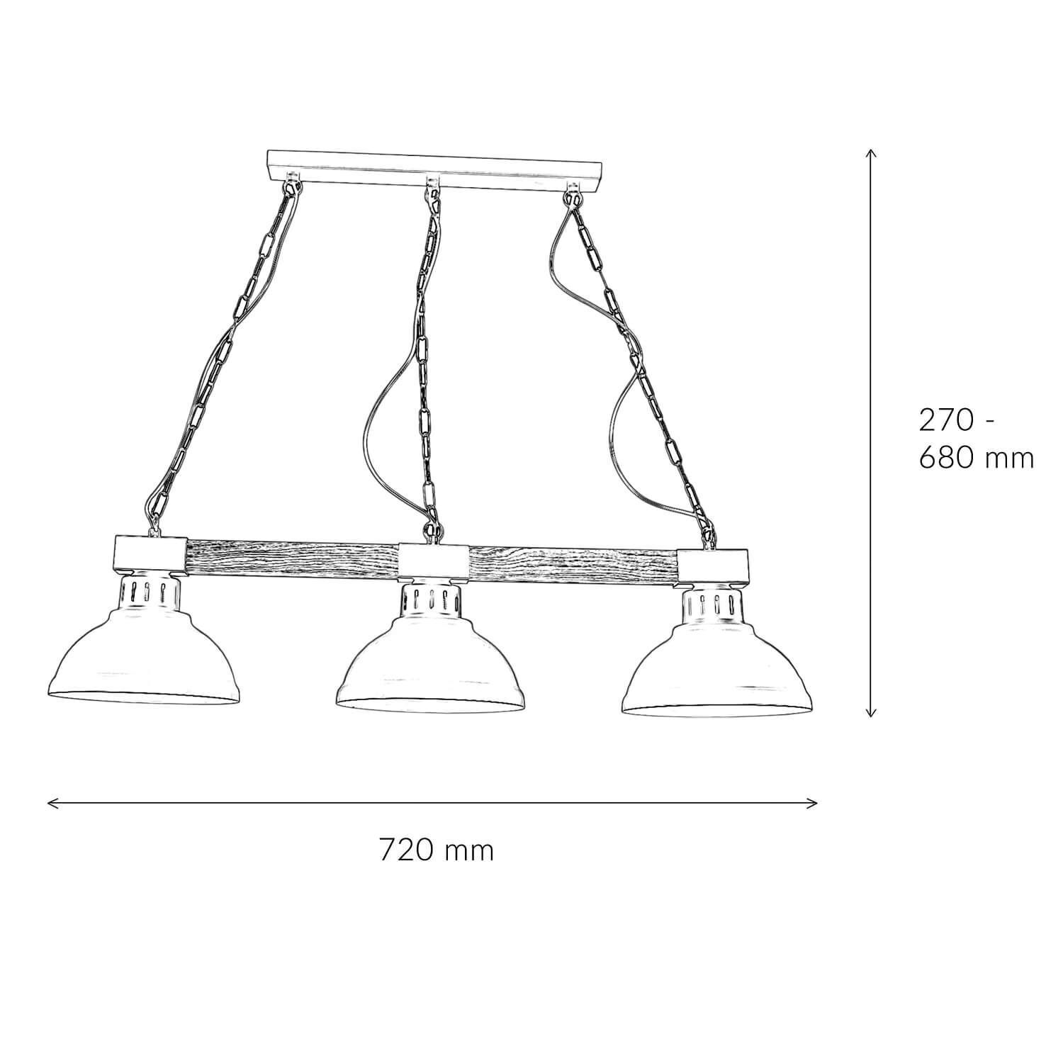 Suspension vintage 3-flmg E27 Shabby blanc HAKON