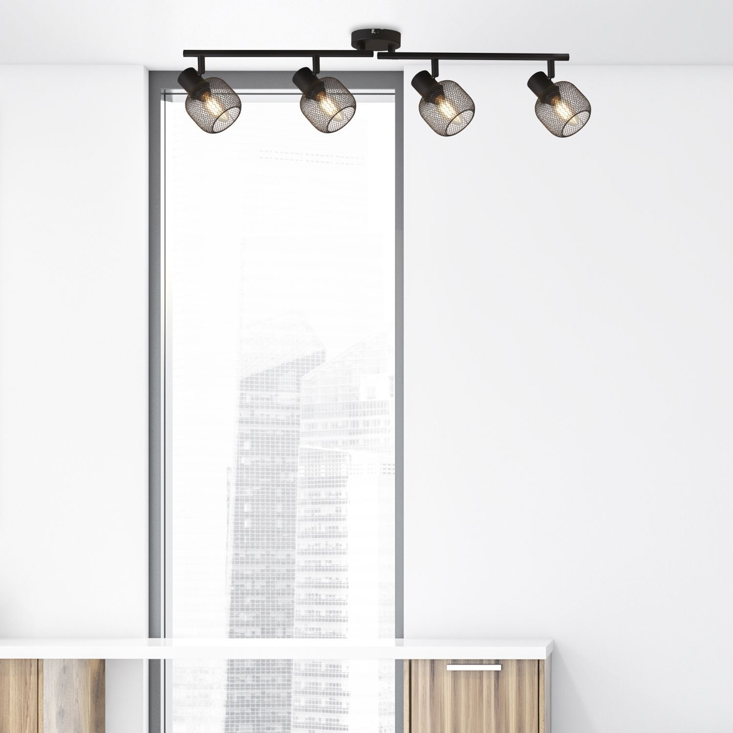 Spot de plafond 4 flammes E14 noir métal rétro design