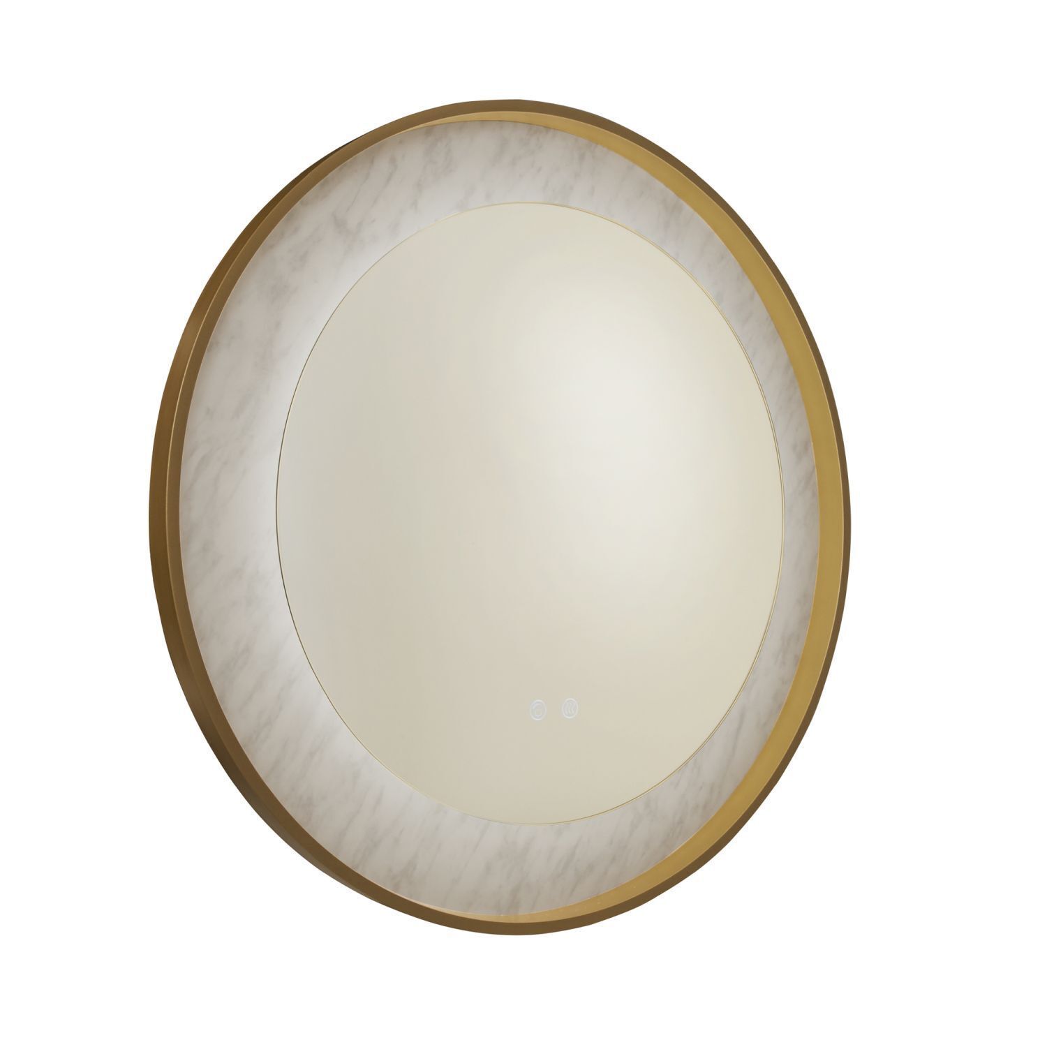 LED Wandleuchte dimmbar in Gold Weiß Touch IP44 Ø80 cm Wandspiegel, runder Spiegel, Marmorrahmen, goldener Rand, LED-Spiegel