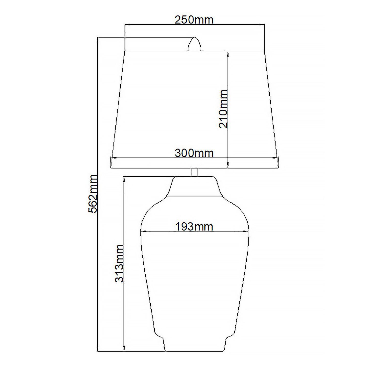 Lampe de table céramique tissu E27 56,2 cm de haut OLWEN Diagramm, Handlung, Glas, Töpferei, Messungen