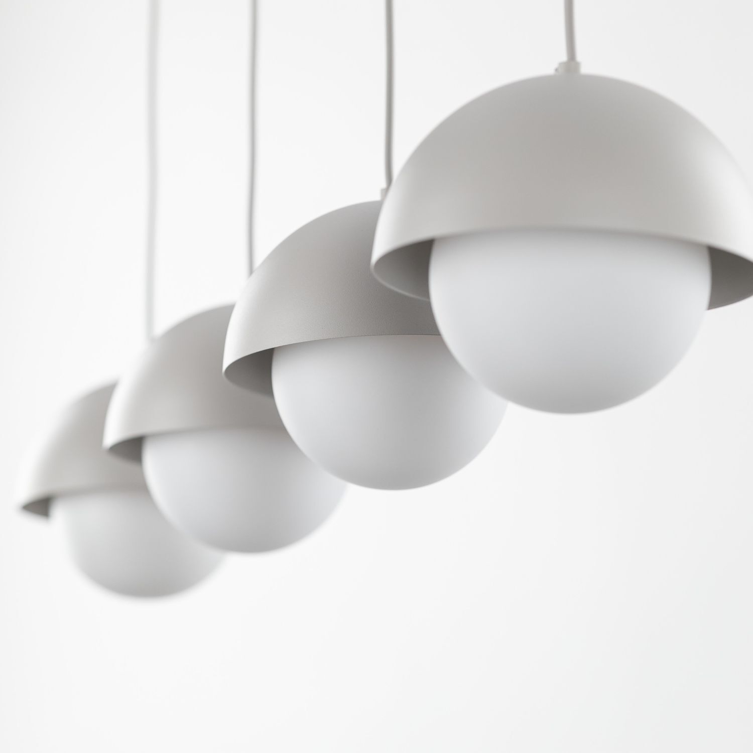 Suspension allongée 80cm beige blanc 4-flamme G9 verre métal