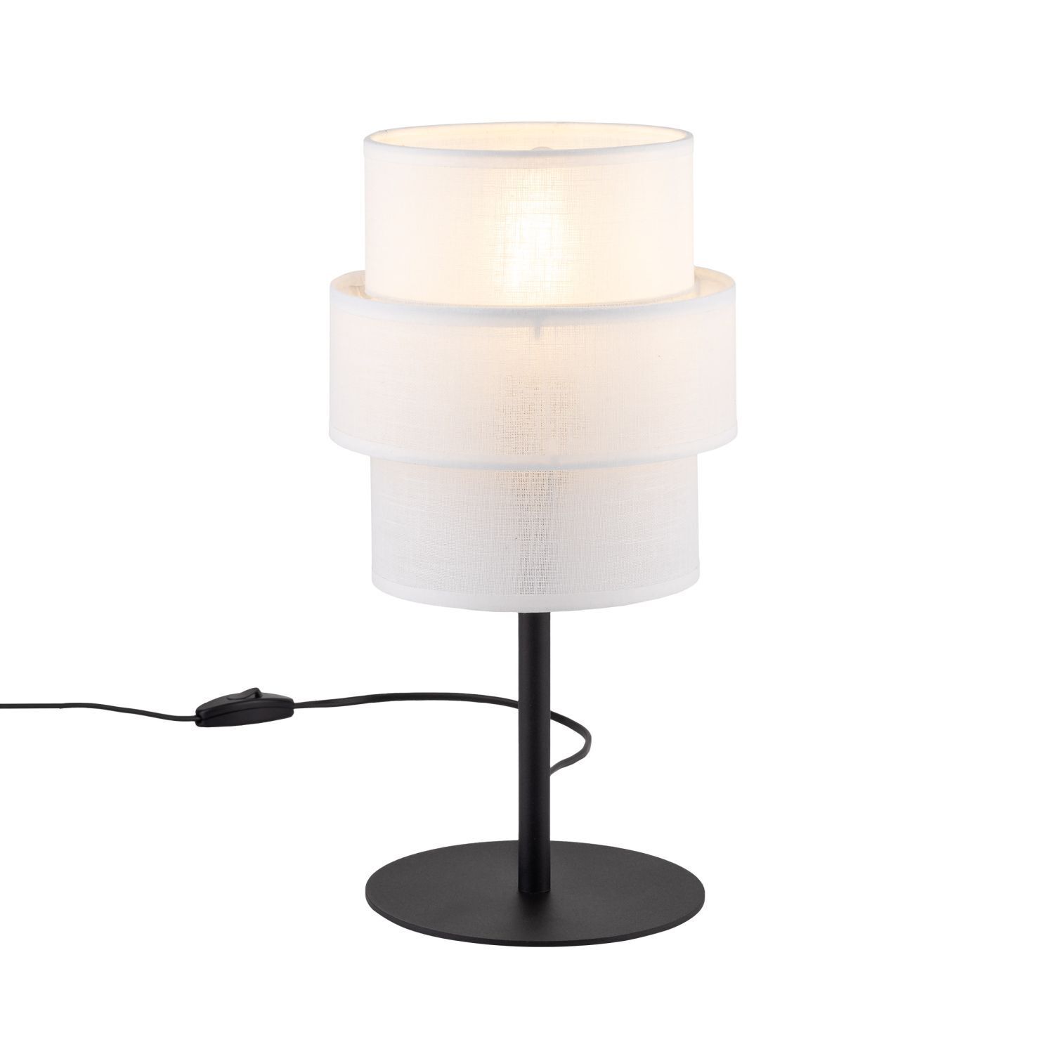 Lampe de table tissu métal 38 cm de haut noir blanc E27