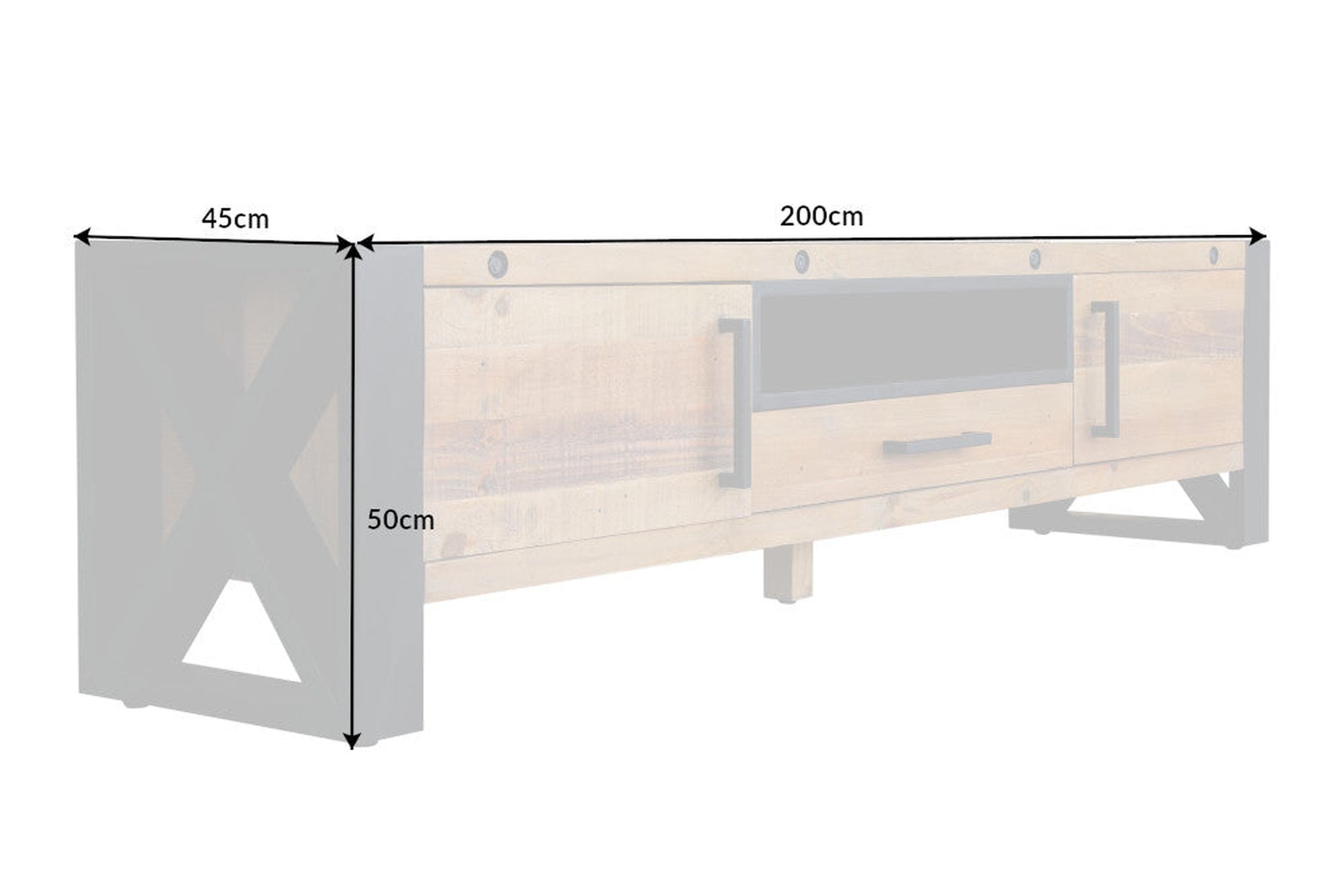 TV Lowboard 200 cm de large piètement à patins Design industriel Moebel, Anrichte, Tabelle, Kabinett