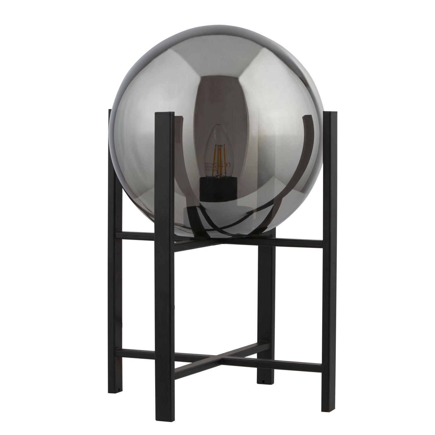 Lampe de table E27 43 cm noir gris fumé verre métal