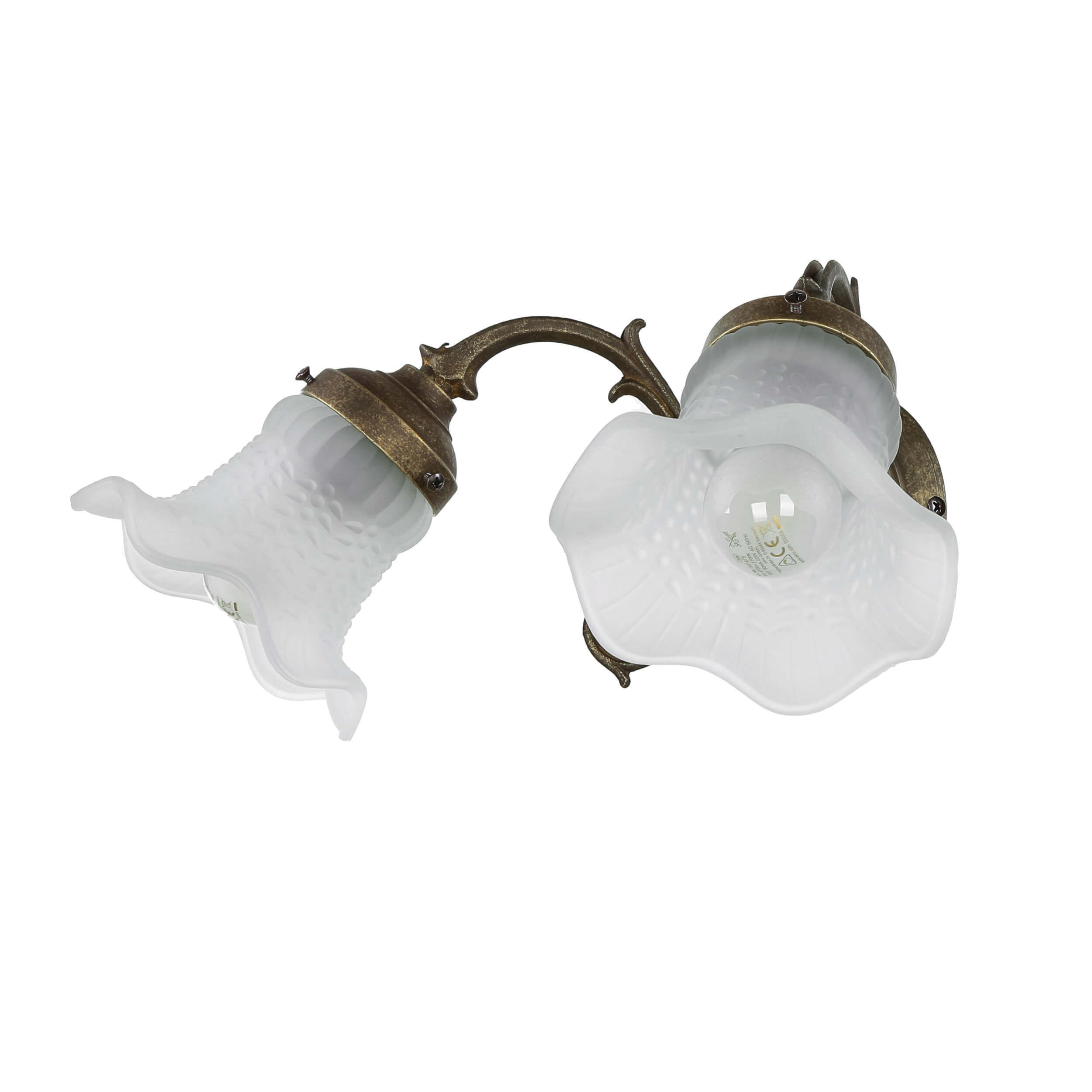 Applique murale Blanc Abat-jour en verre Laiton véritable Ricciolo Leuchte, Deckenleuchte