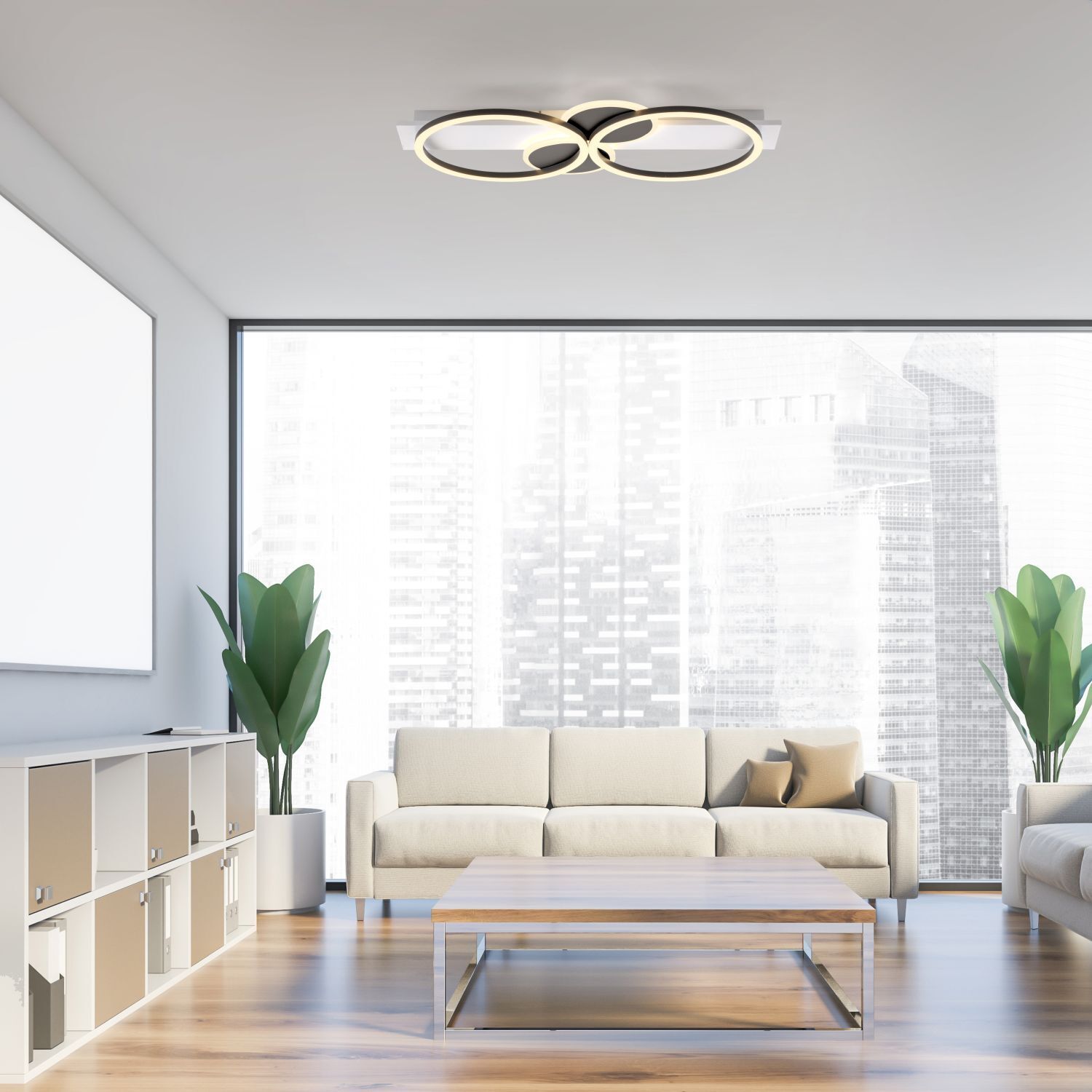 Lampe de plafonnier LED bois métal blanc noir 72 cm 25 W