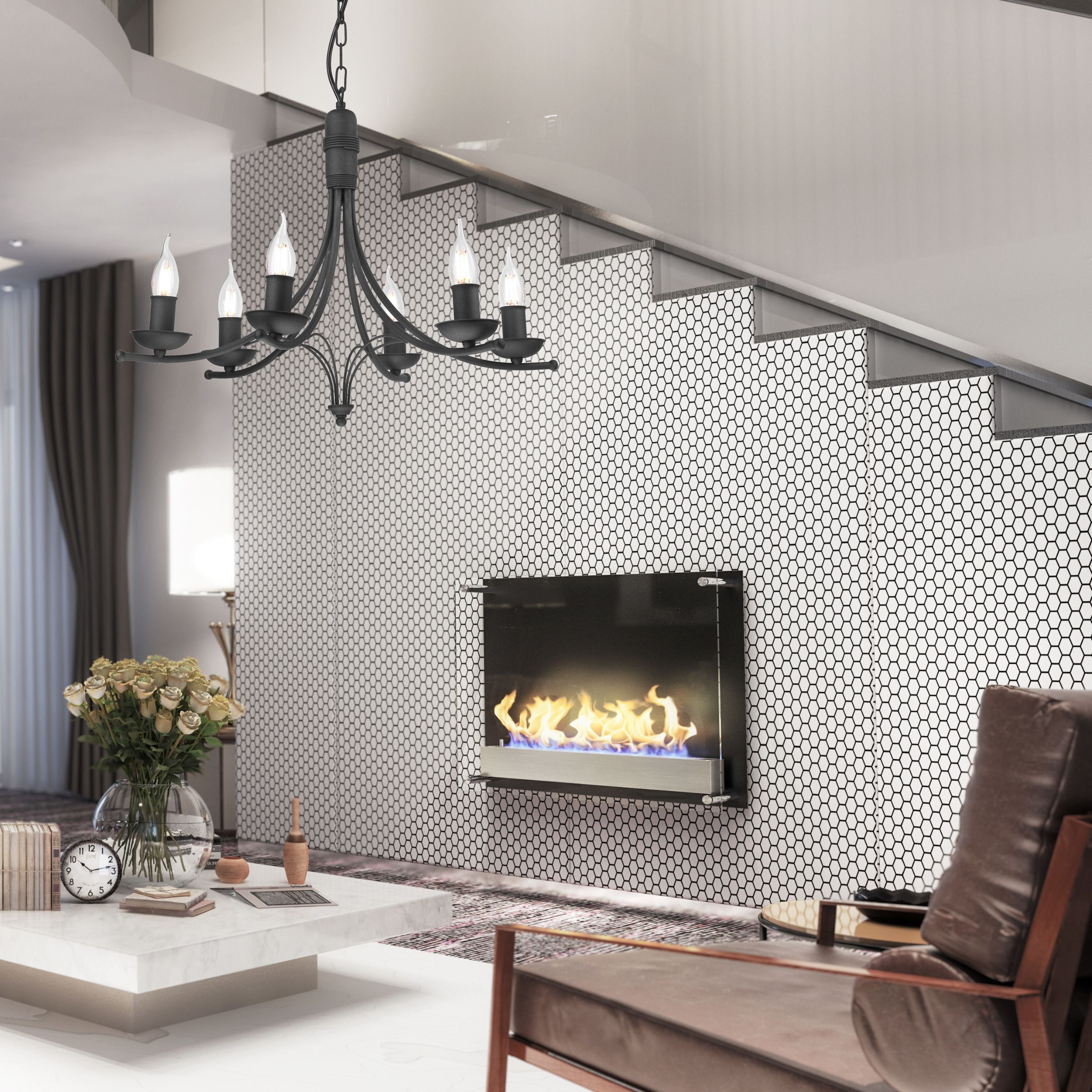 Lustre Métal Rustique 6 branches E14 Noir