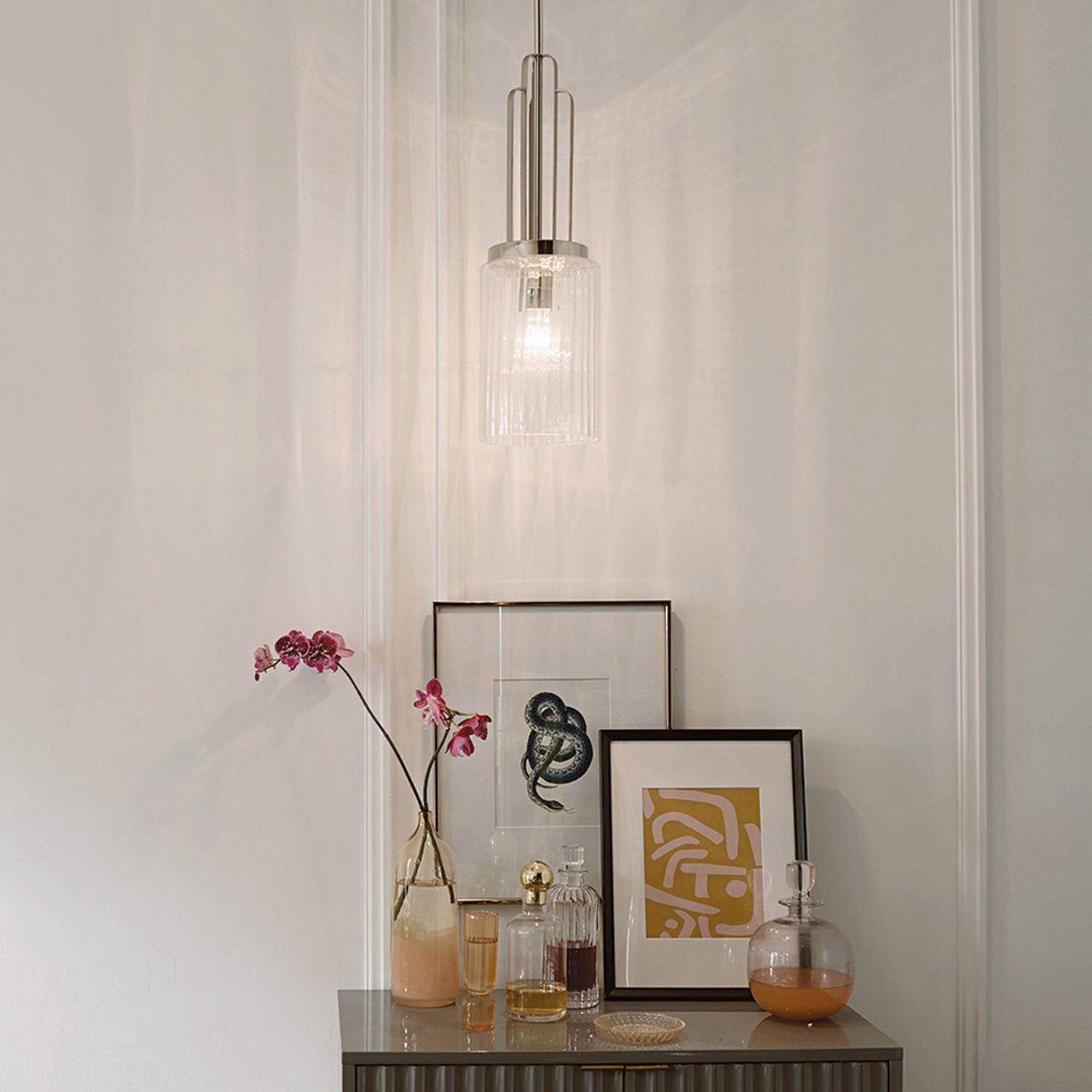 Lampe à suspendre Abat-jour en verre Ø 17,8 cm H : max. 176,5 cm Art déco