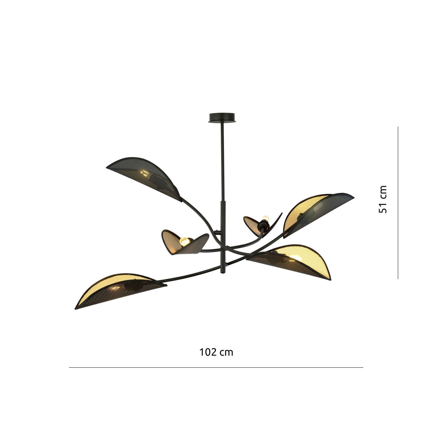 Plafonnier noir or L : 102cm pivotant tissu métal 6xE14