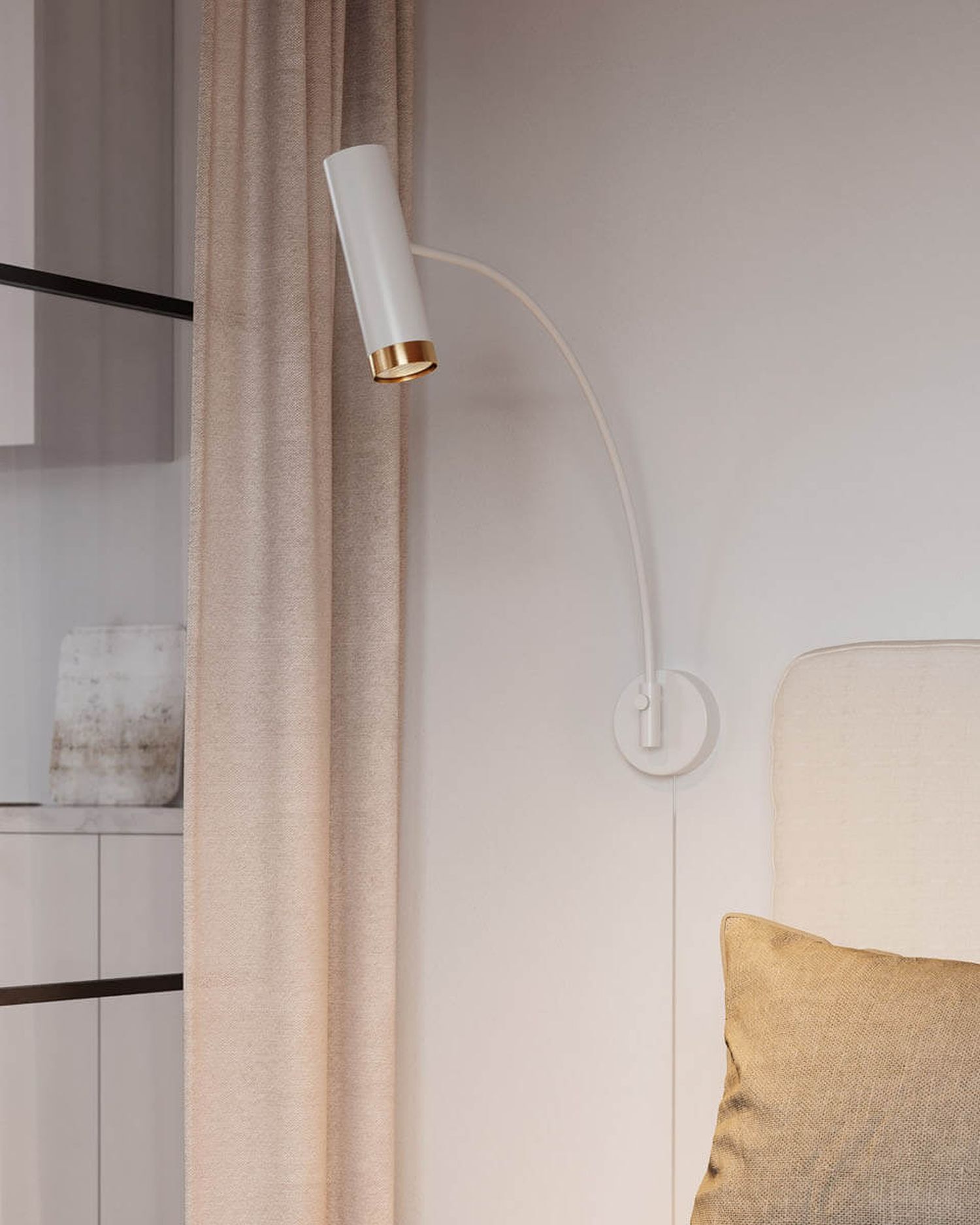 Wandleuchte mit Schalter Weiß Metall Schwenkarm GU10 Wandlampe, Schreibtischlampe, Weiß, Gold akzent, Wohnzimmer