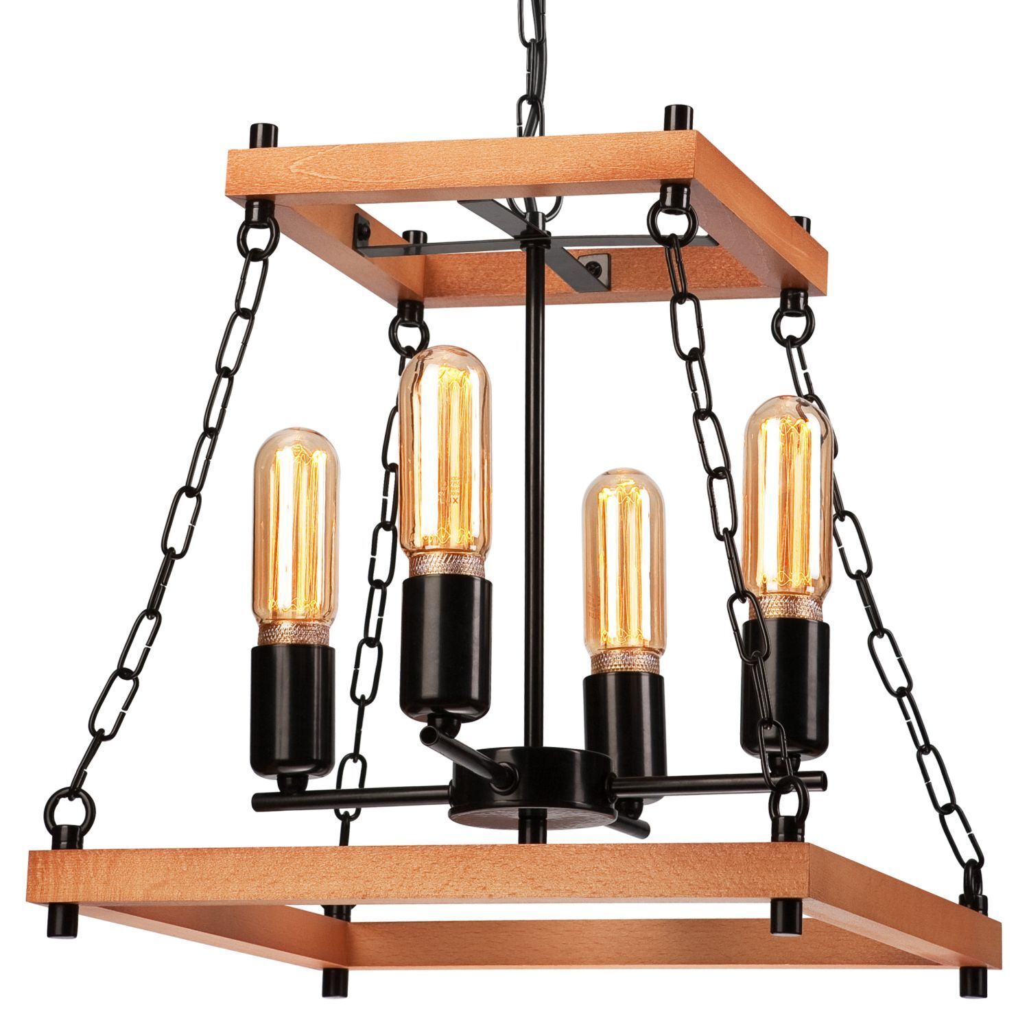 Suspension Rustikal L : 37 cm 4-flamme E27 bois métal