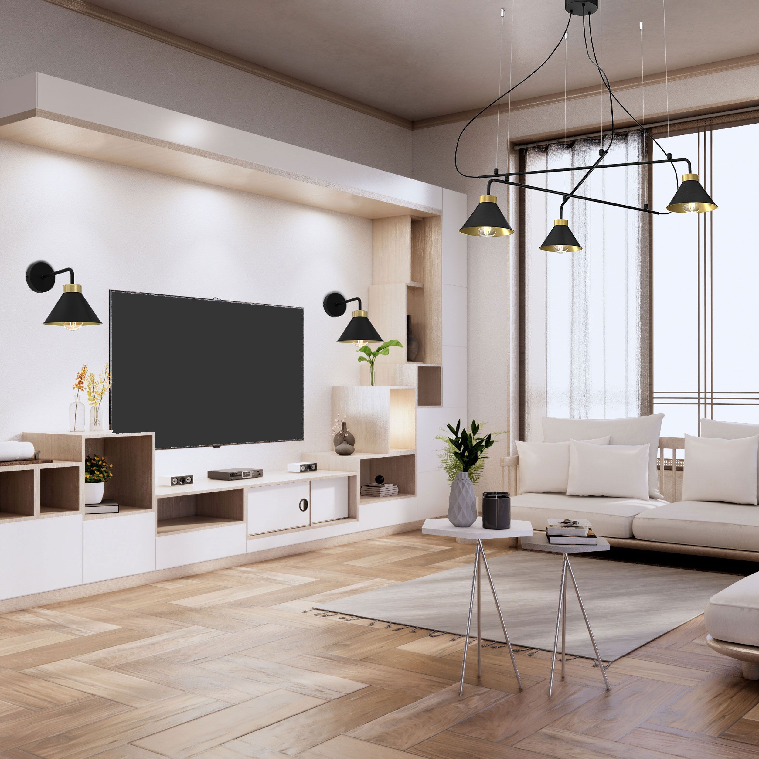 Wandlampe Schwarz Gold E27 Metall Loft Design Innenarchitektur, Inneneinrichtung, Wohnzimmer, Lampe, Pflanze