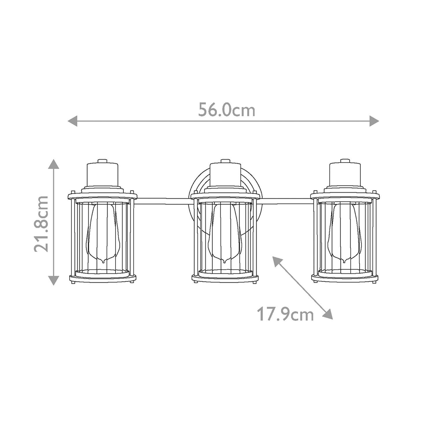 Lampe de salle de bain murale métal verre IP44 L : 56 cm 3 flammes oblongues