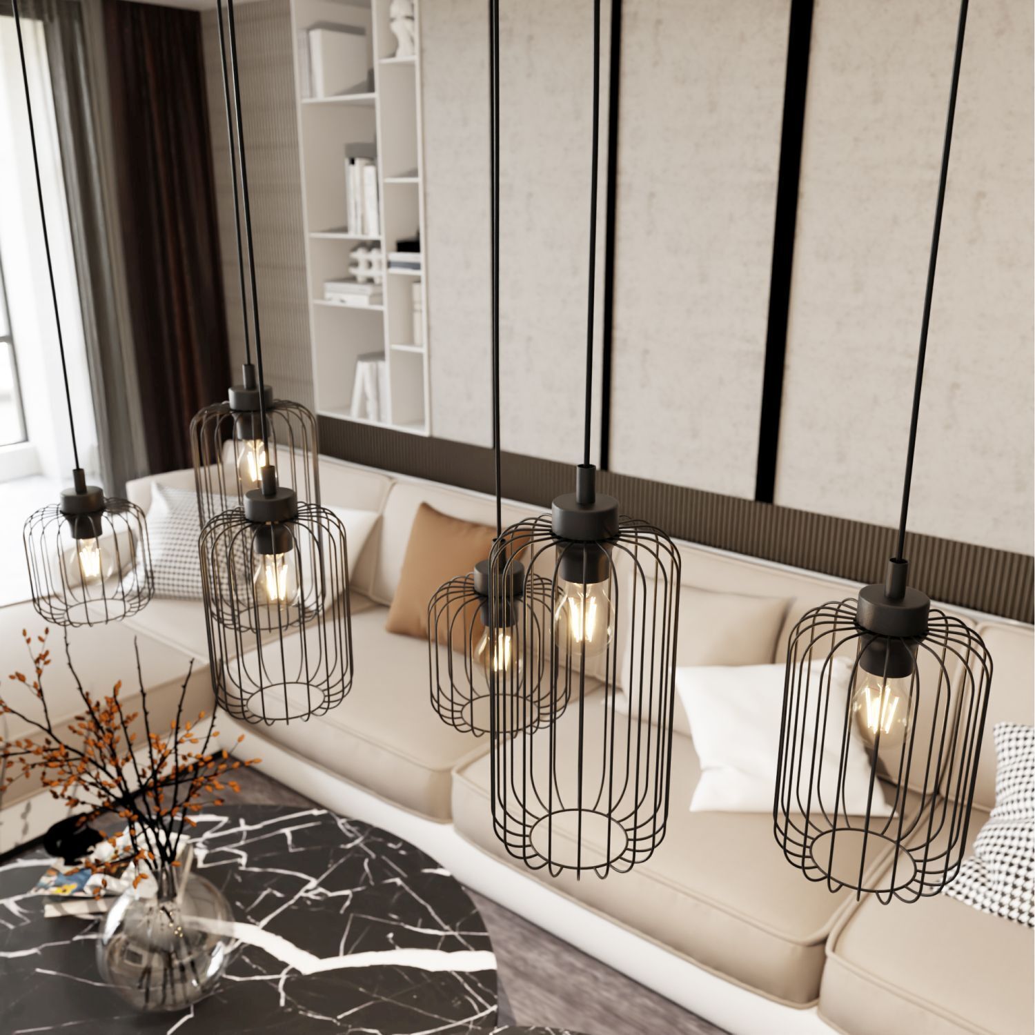 Suspension en métal noir 115 cm 6 flammes décoratives Dekoration für Zuhause, Lampe, Wohnzimmer, Zimmer, Innenarchitektur