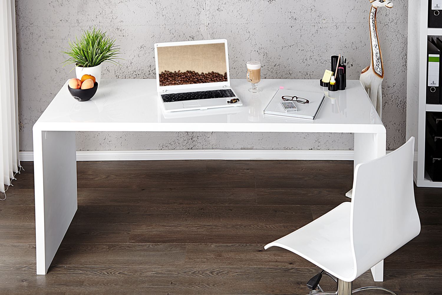 Schreibtisch MDF lackiert 20 cm in Weiß Hochglanz Moebel, Tabelle, Schreibtisch, Tischplatte, Computer