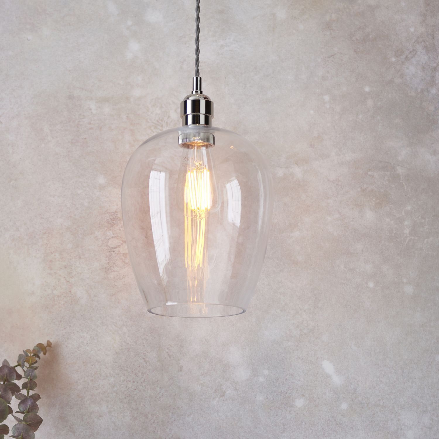 Lampe à suspendre verre métal étroit D : 21 cm en nickel brillant E27