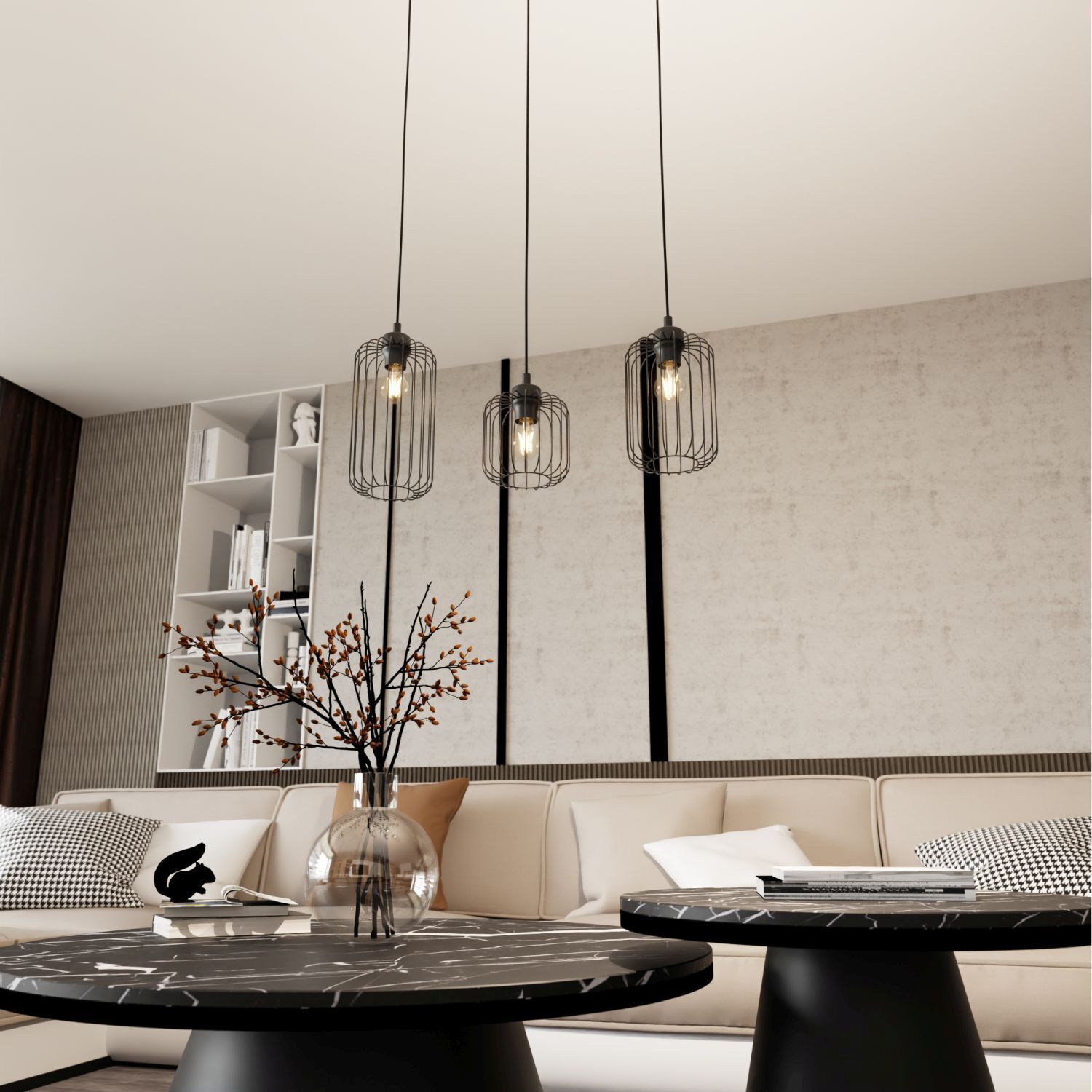 Lampe à suspendre décorative en métal noir E27 L:40 cm de long