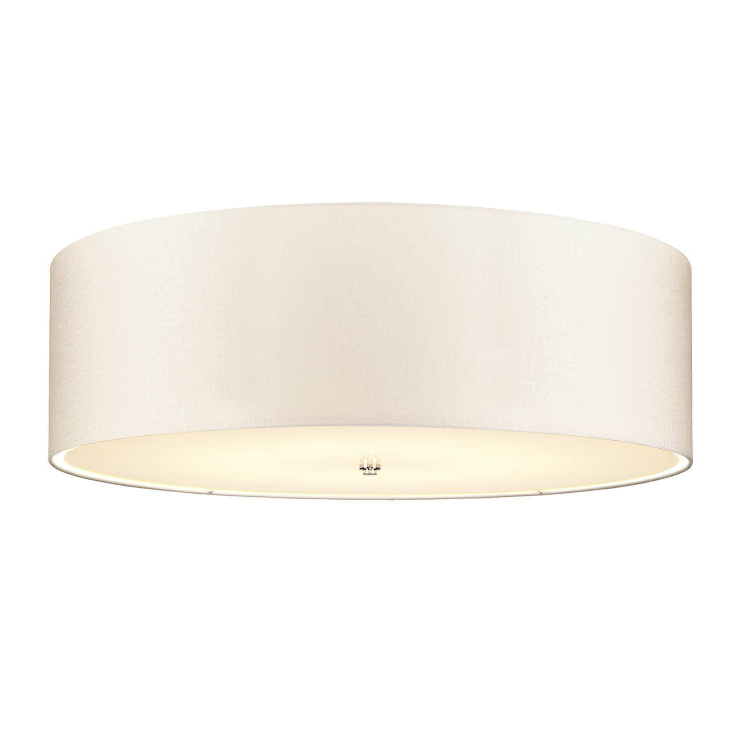 Grand plafonnier rond 86 cm tissu crème chrome