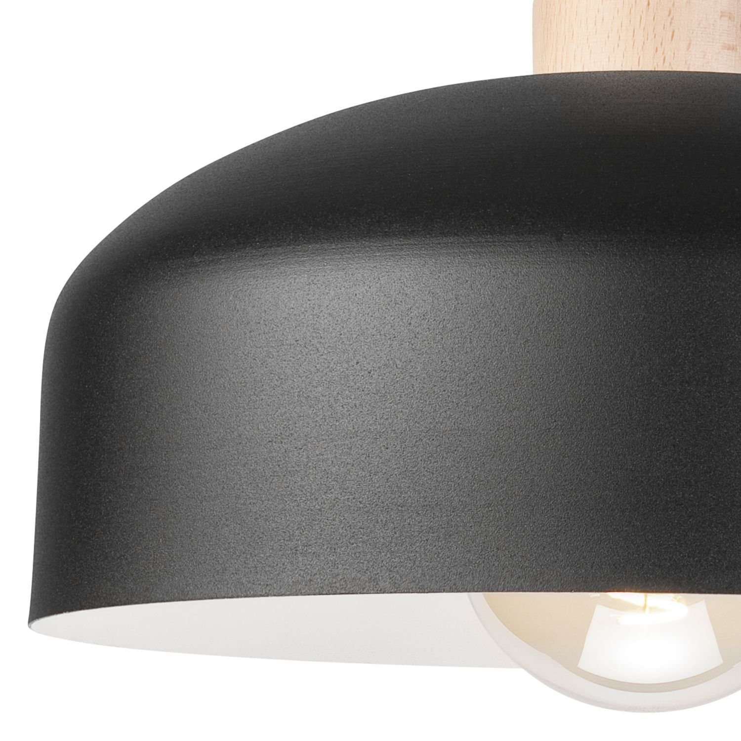 Plafonnier Noir Métal Bois E27 Ø 30 cm Scandinave
