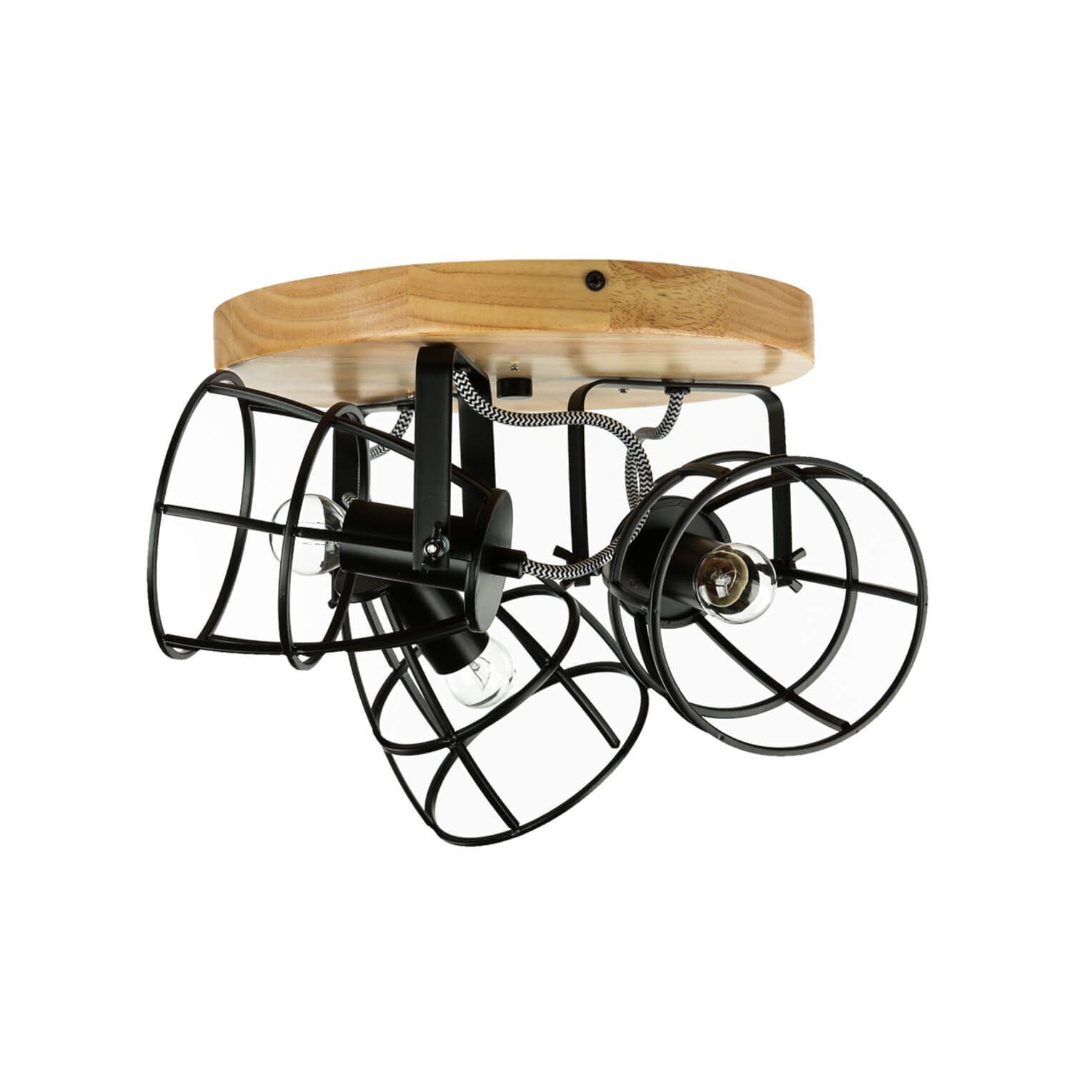 Plafonnier rond Ø 27 cm bois métal 3x E14 Plafonnier rond Ø 27 cm bois métal 3x E14