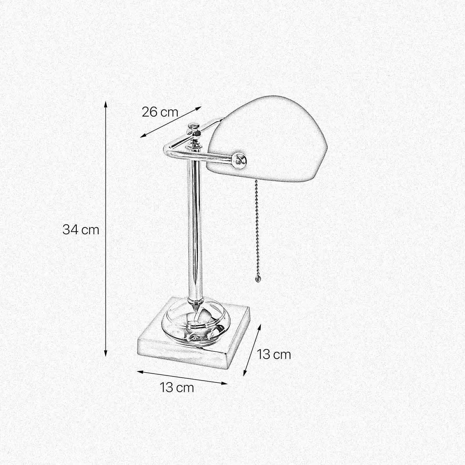 Lampe de banquier E27 34 cm laiton verre interrupteur à tirette orientable