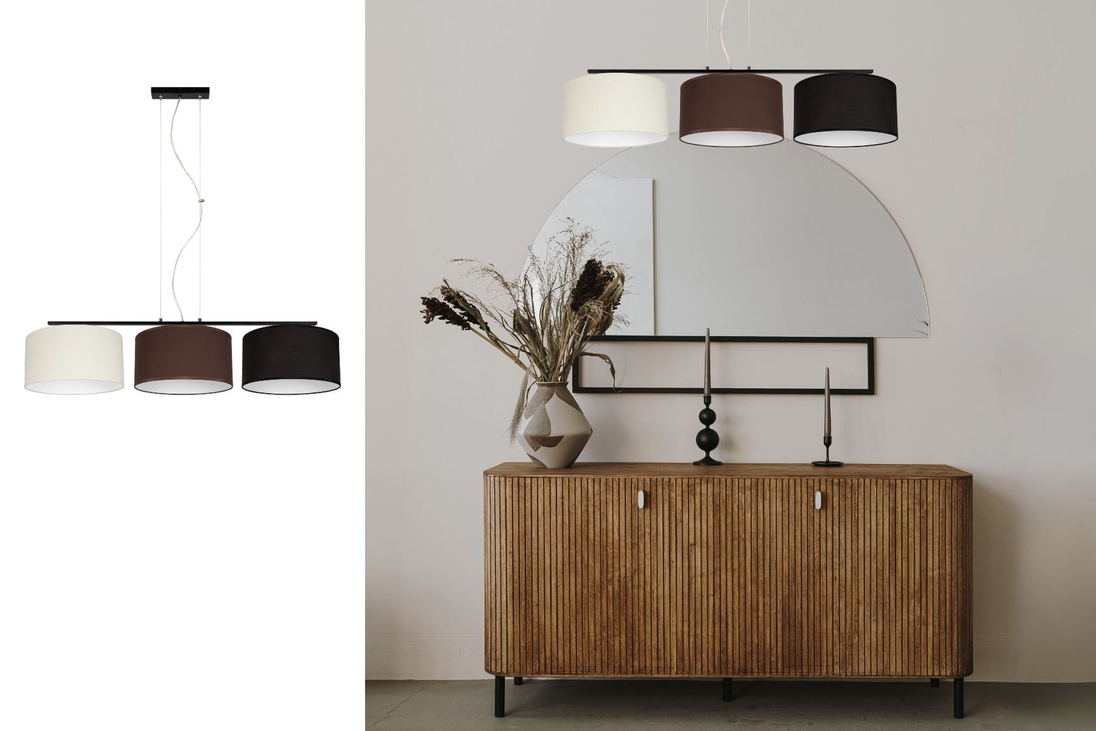 Longue lampe à suspendre Tissu Ecru Marron Noir E27 L:100 cm Moebel, Anrichte, Lampe, Drinnen, Innenarchitektur