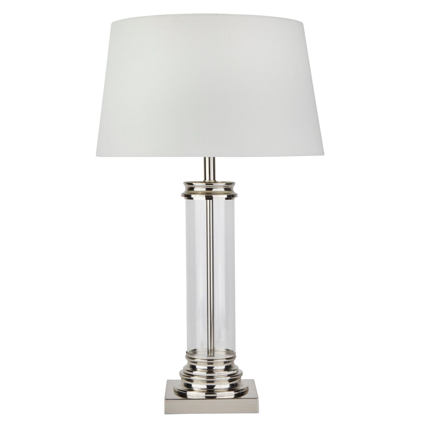 Lampe de table 63 cm E27 en argent mat blanc verre