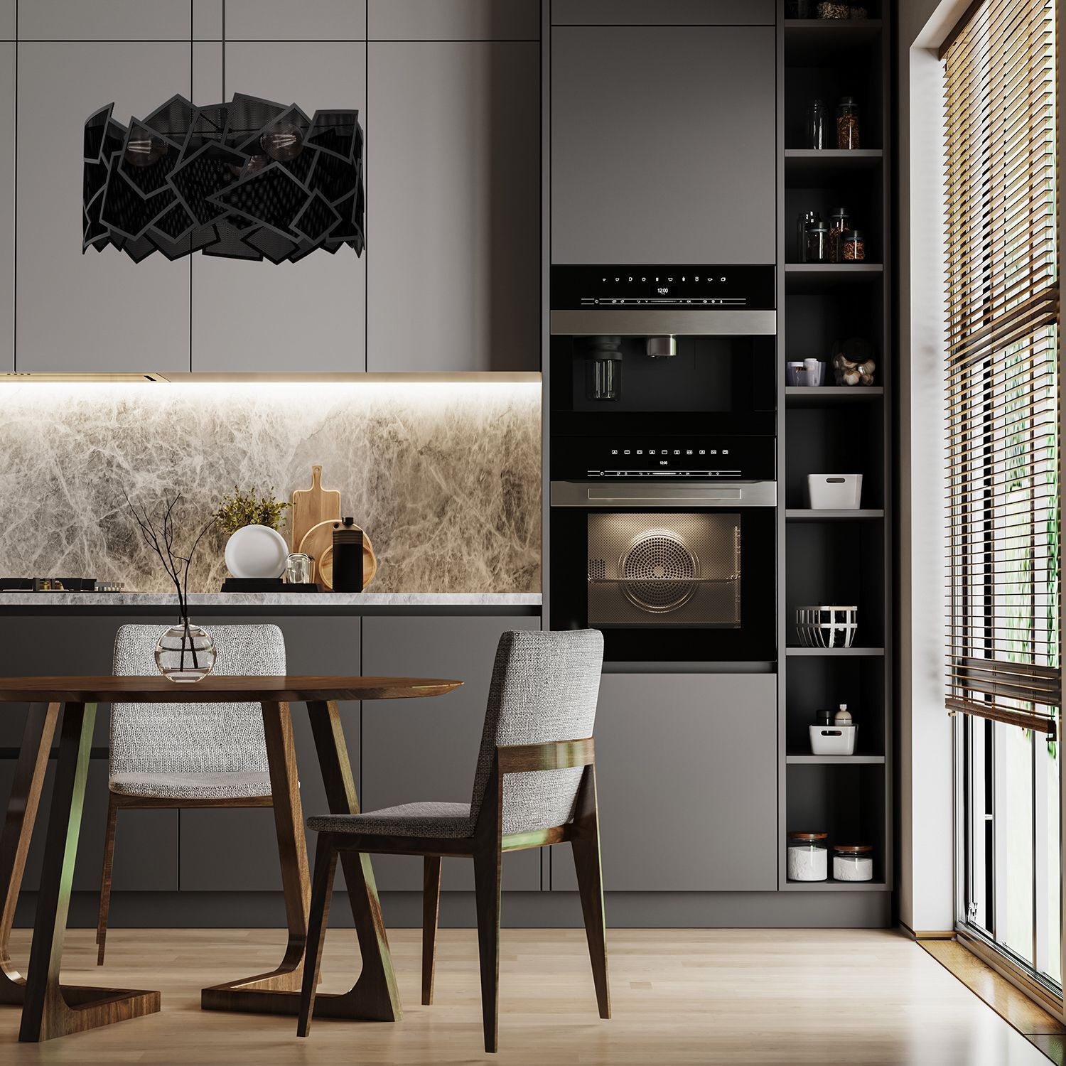 Moderne Pendelleuchte Metall B:49,5 cm E27 dekorativ Drinnen, Innenarchitektur, Esszimmer, Esstisch, Mobiliar