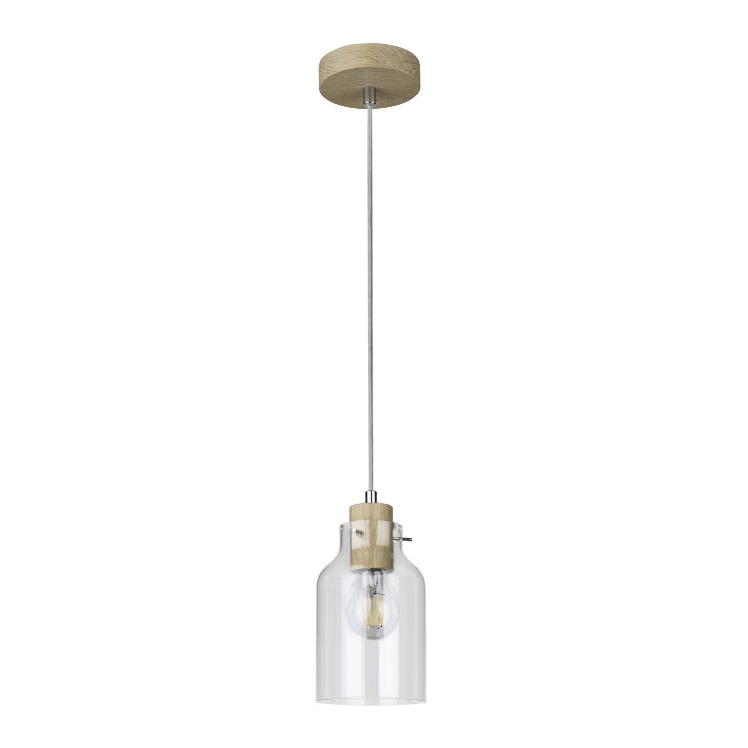 Runde Pendelleuchte Eiche Holz Glas Ø10cm elegant Deckenleuchte, Leuchte, Lampe