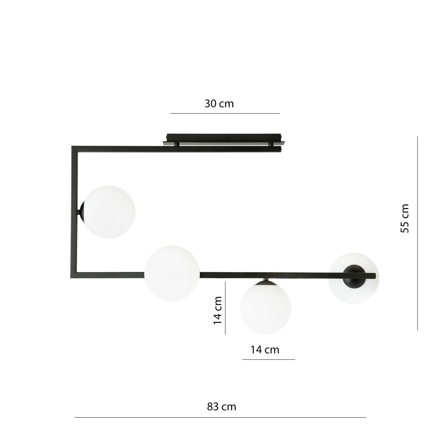 Plafonnier Noir Blanc L : 83 cm H : 55 cm Métal Verre 4x E14