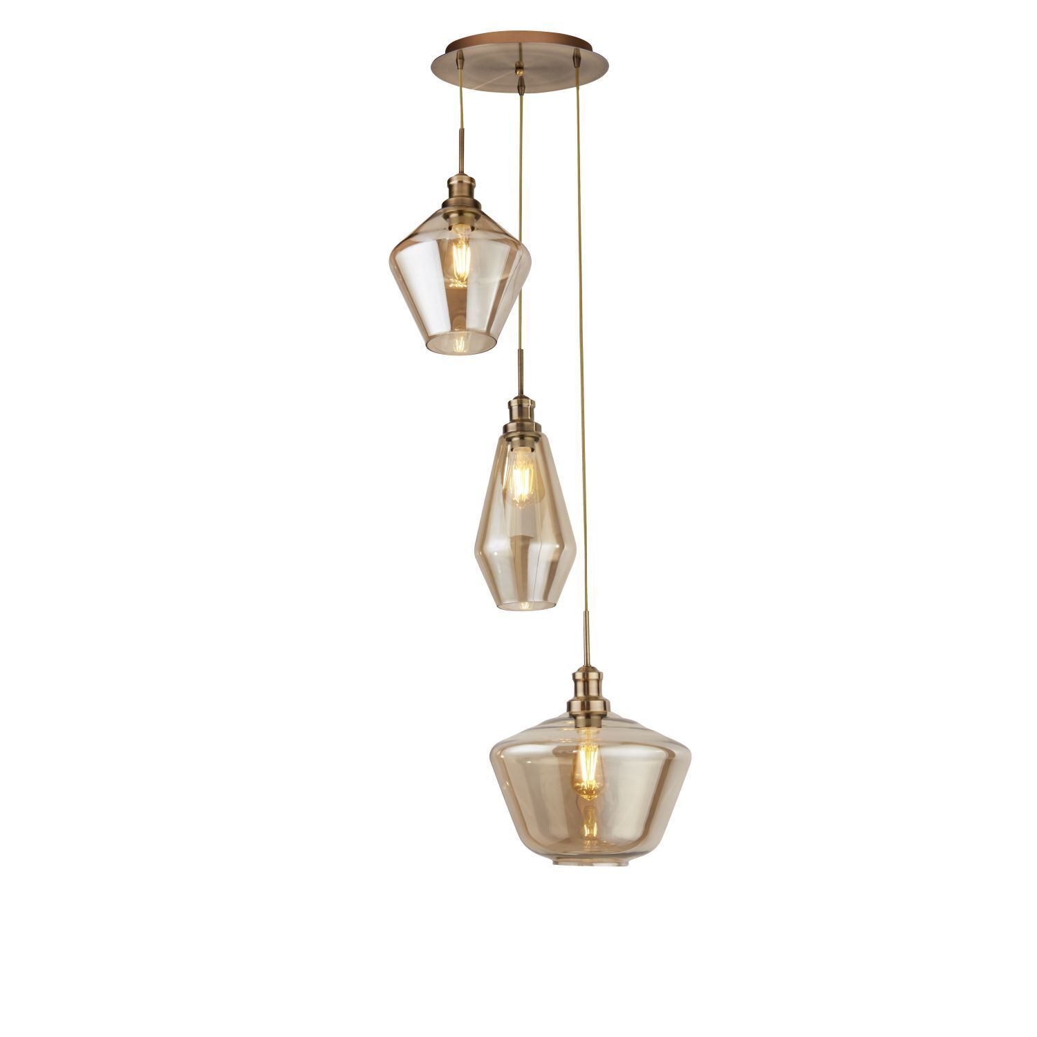 Lampe à suspendre 3 flammes E27 en laiton antique champagne
