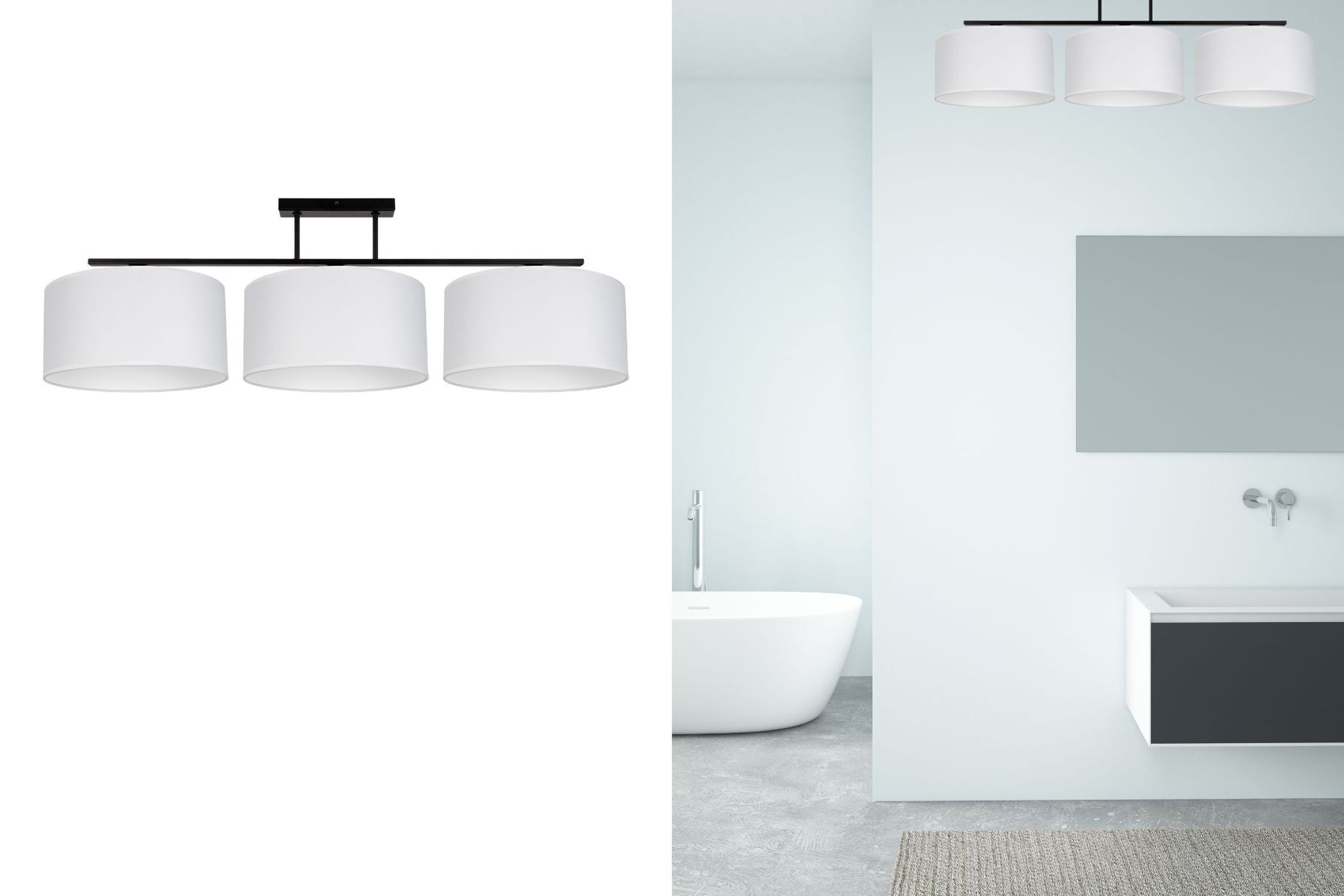 Blendarme Plafonnier Tissu Noir Blanc E27 3-flmg Baden