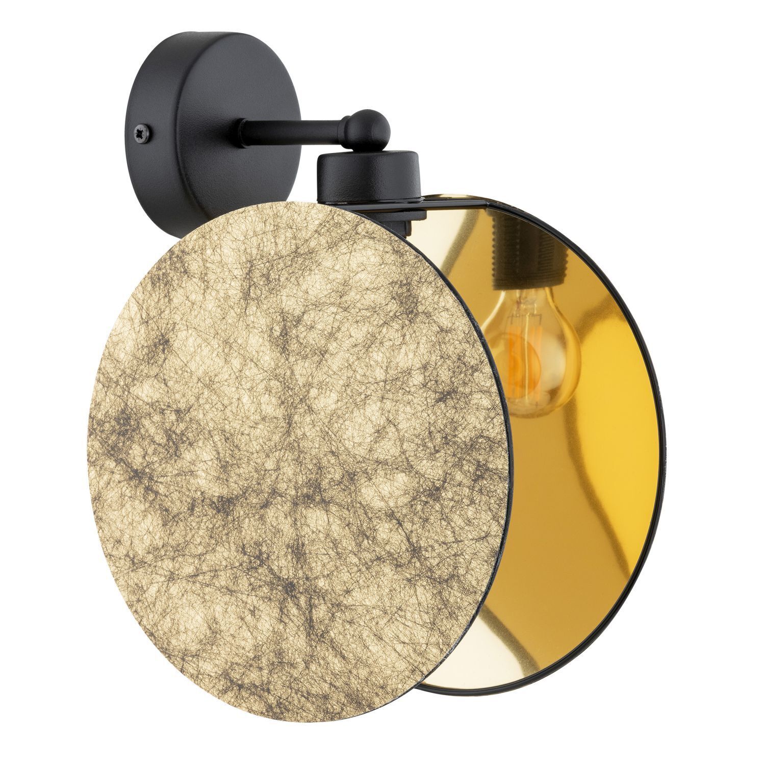 Wandlampe Stoff Metall Ø 20 cm Steinoptik Schwarz Gold E27 Beleuchtung, Leuchte