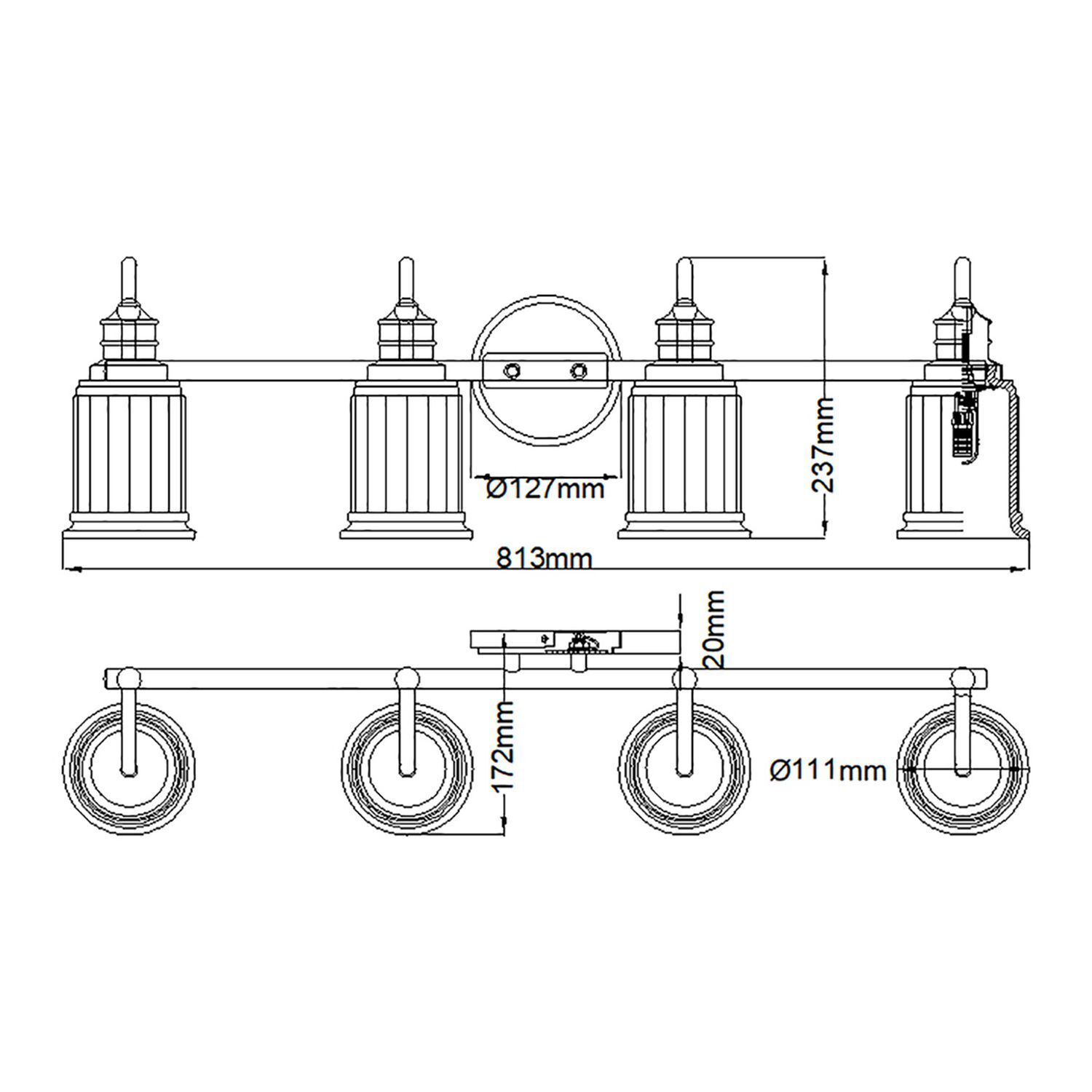 Applique salle de bain grande 91,3 cm de long avec G9 LED 3000 K