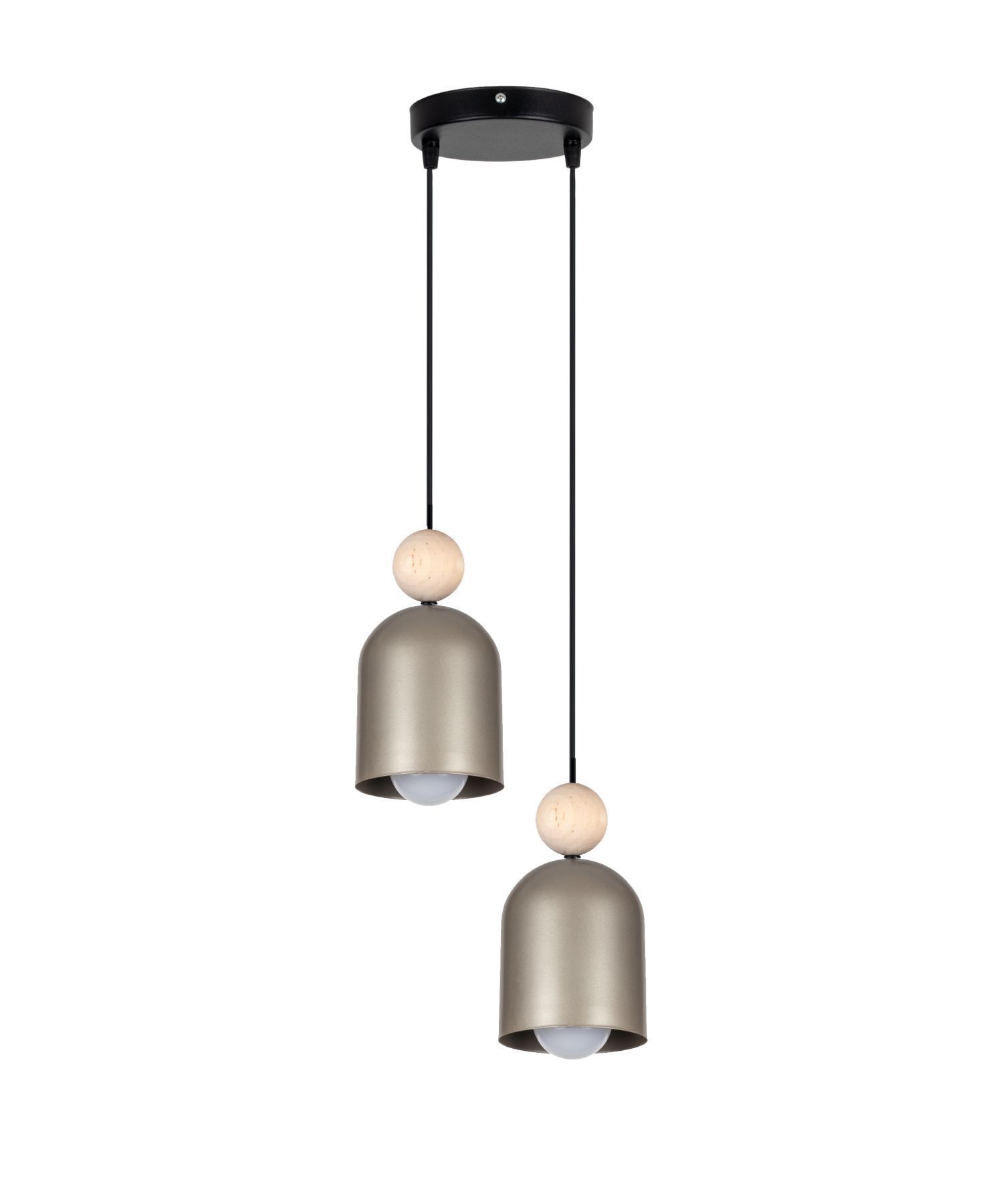 Lampe à suspendre Champagne Métal Bois 2flmg E27 Ø21 cm Leuchte, Lampe