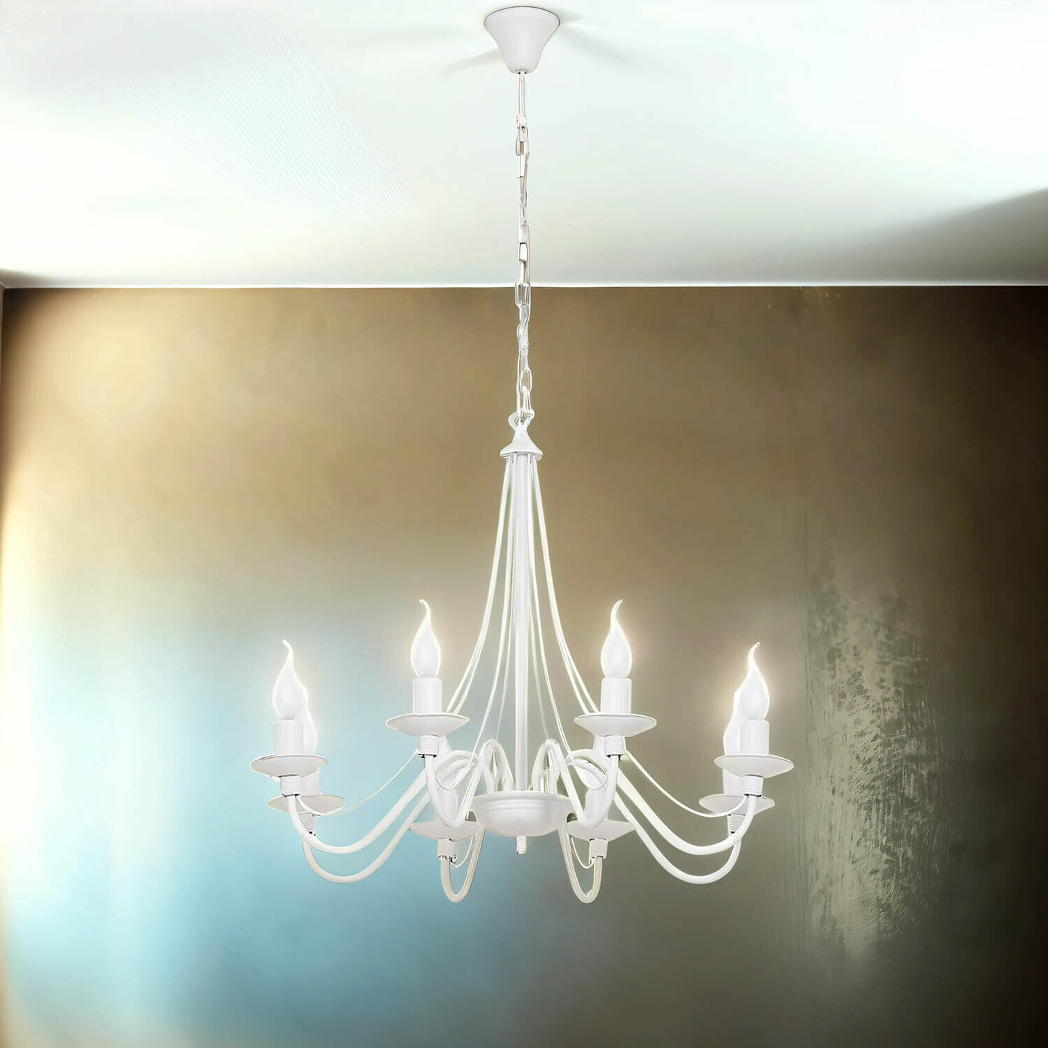 Lustre ROSABELLA Blanc 8 flammes E14 Rustique