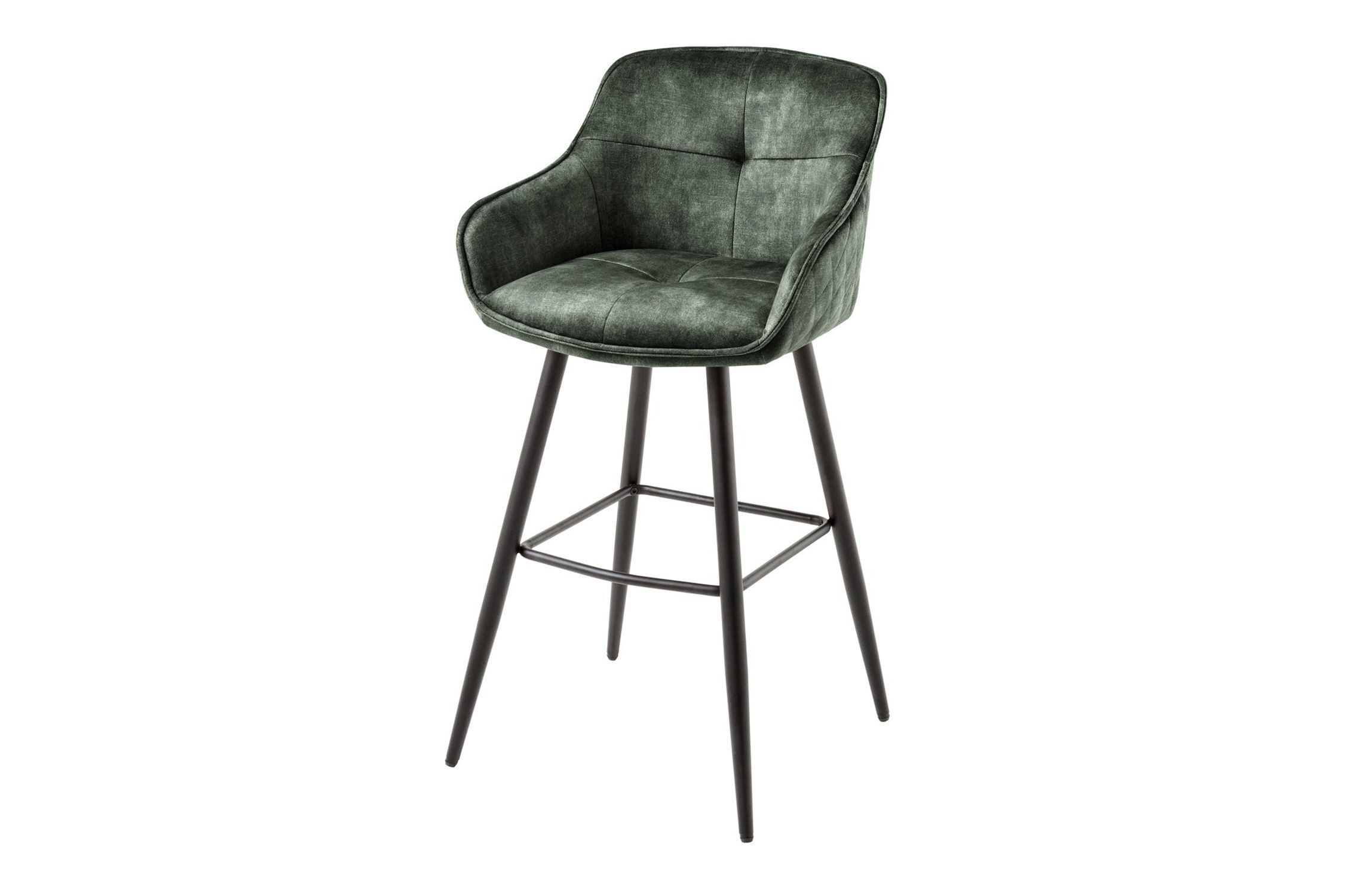 Tabouret de bar velours métal vert noir avec dossier repose-pieds