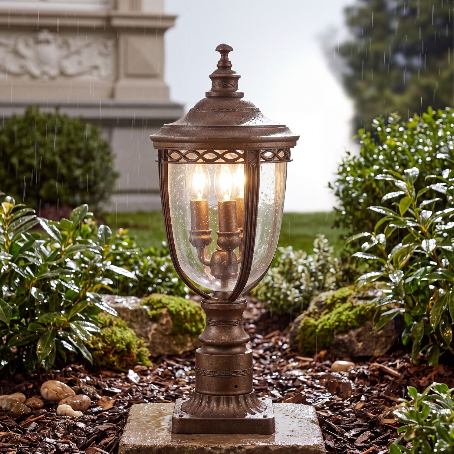 Laterne, Gartenleuchte, Bronzefarben, Lampenschirm Glas, Dekoleuchte
