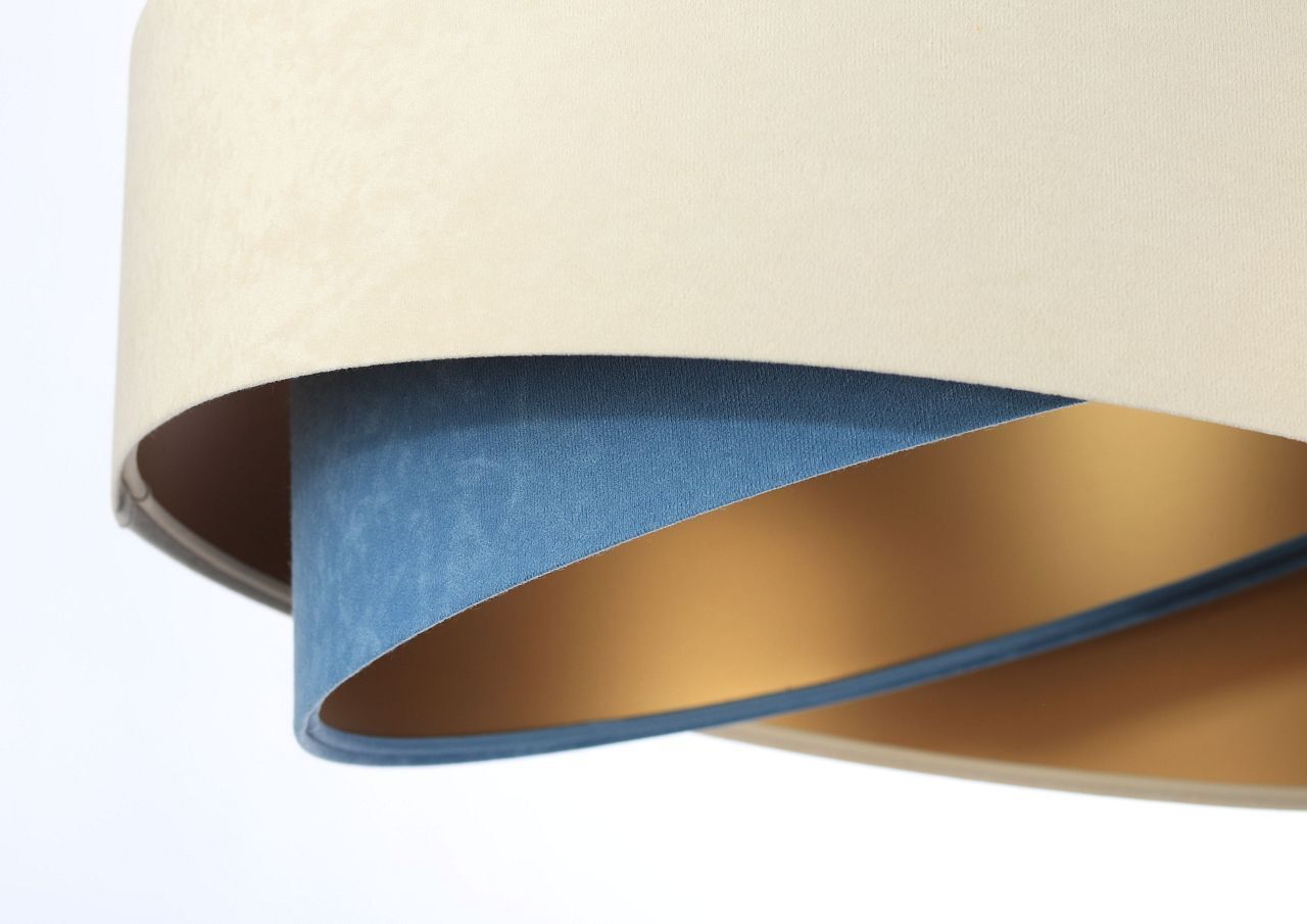 Hängeleuchte Modern Ø 50 cm Stoff Creme Blau Gold E27 Lampe